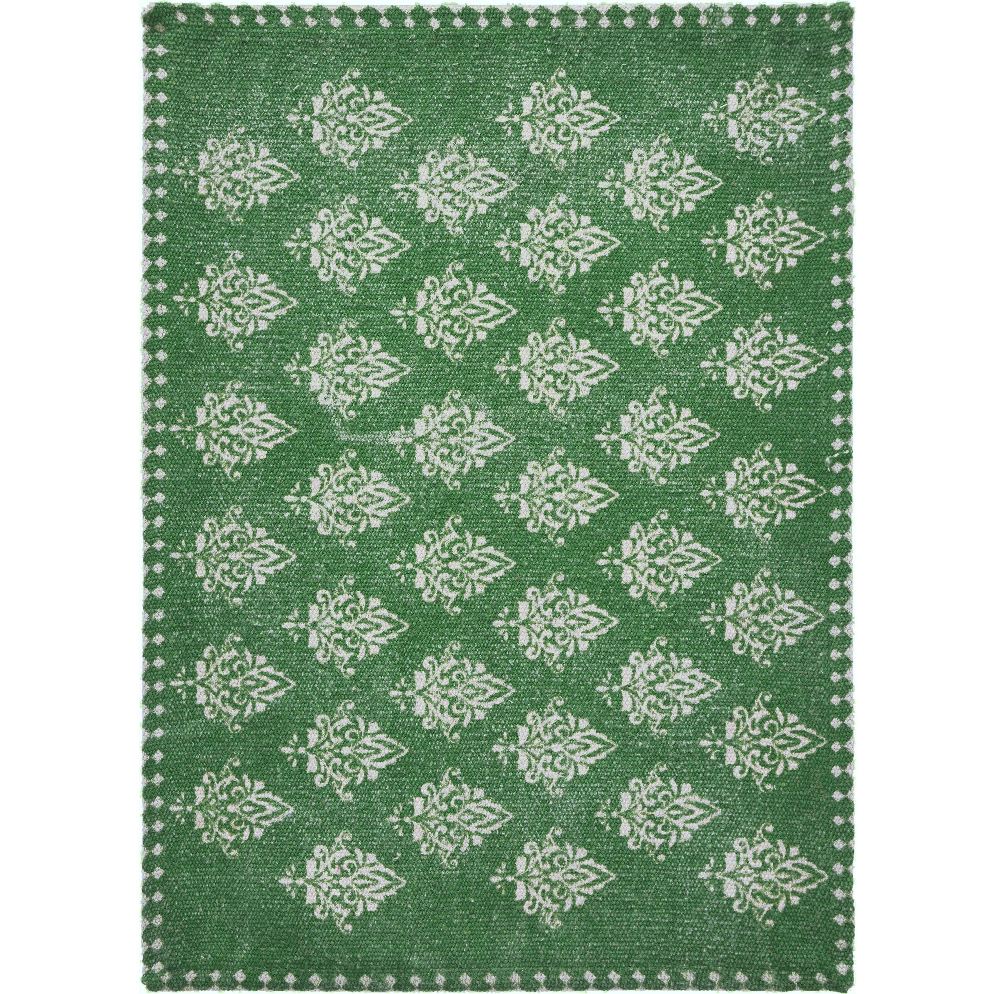 19" Set of Four Green And Cream Geometric Medallion Cotton Placemats-Dining Linens-DECOROLALA