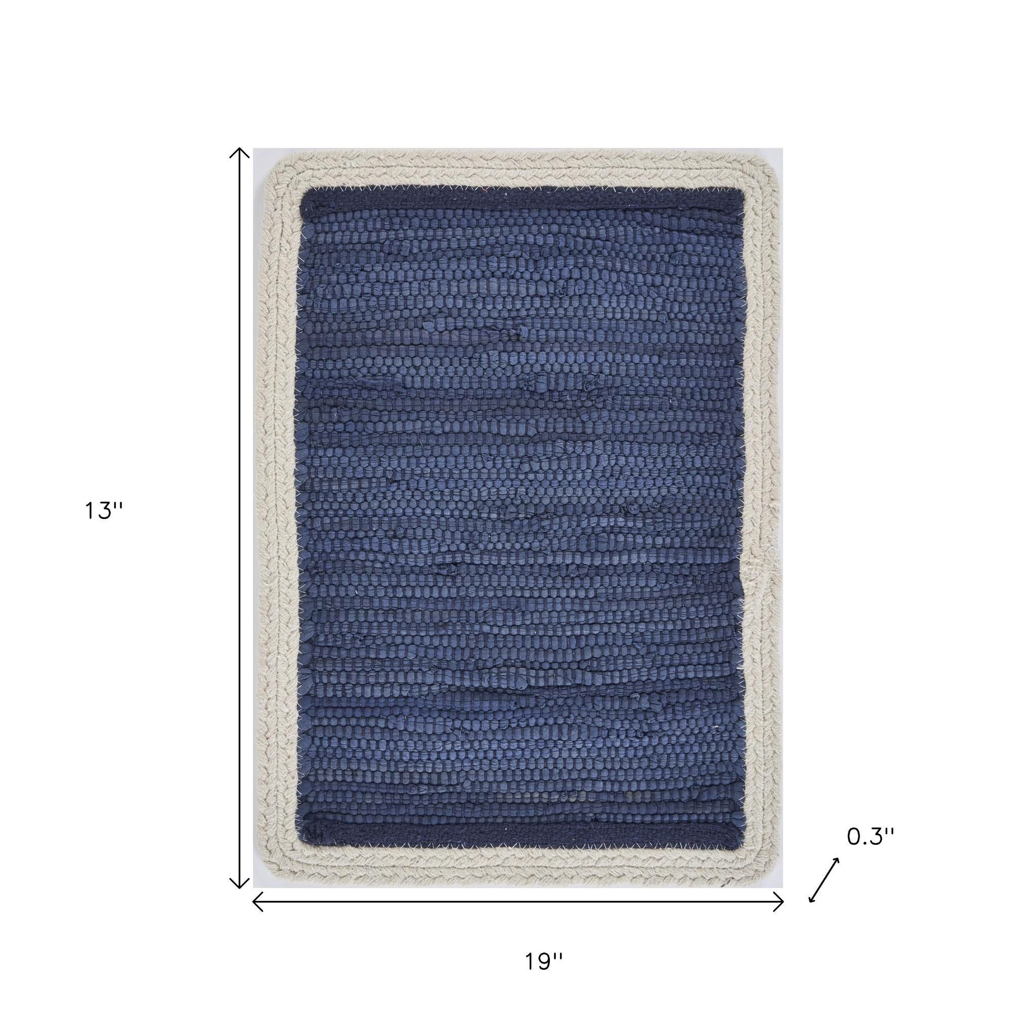 19" Set of Four Navy Blue And Natural Solid With Border Cotton Placemats-Dining Linens-DECOROLALA