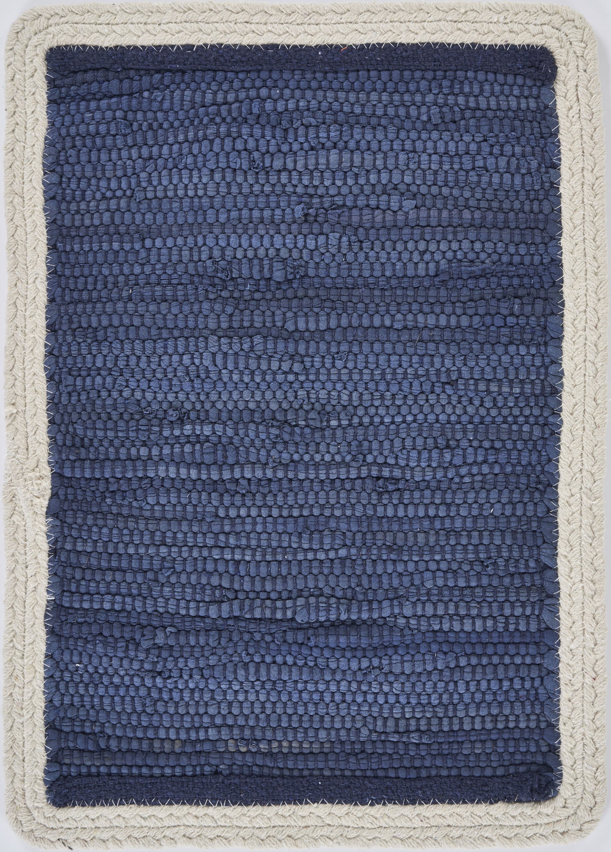 19" Set of Four Navy Blue And Natural Solid With Border Cotton Placemats-Dining Linens-DECOROLALA