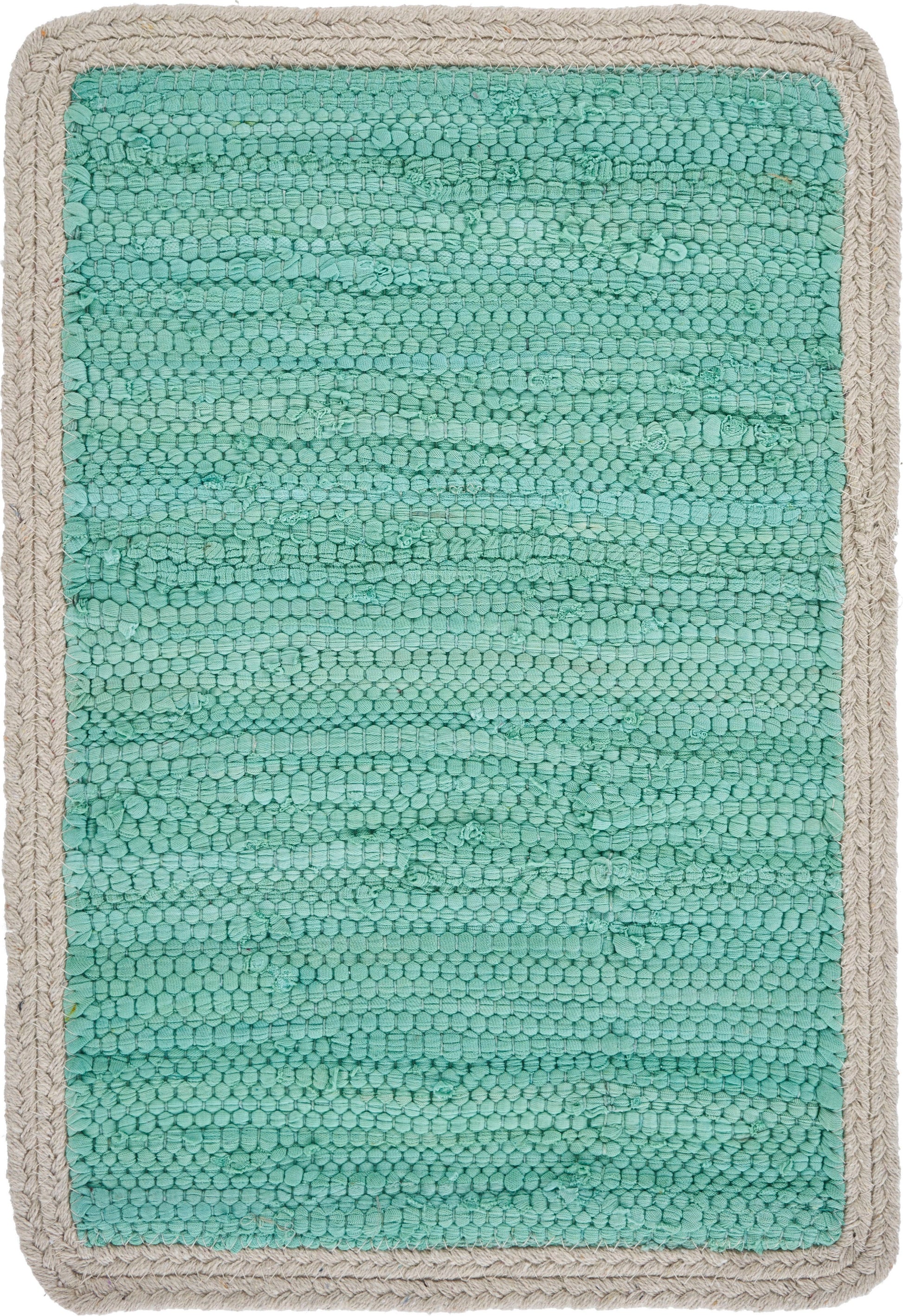 19" Set of Four Turquoise and Natural Solid With Border Cotton Placemats-Dining Linens-DECOROLALA
