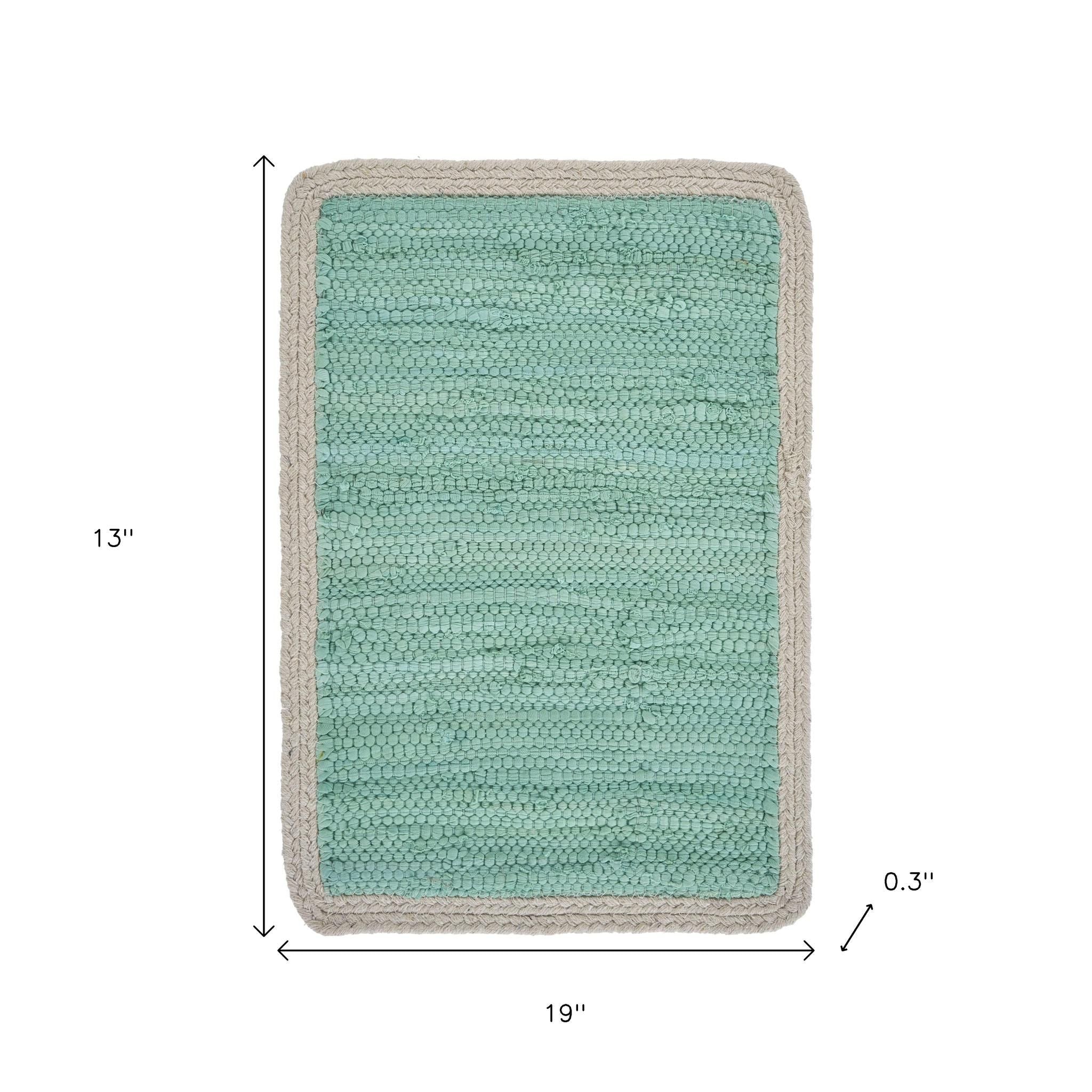 19" Set of Four Turquoise and Natural Solid With Border Cotton Placemats-Dining Linens-DECOROLALA