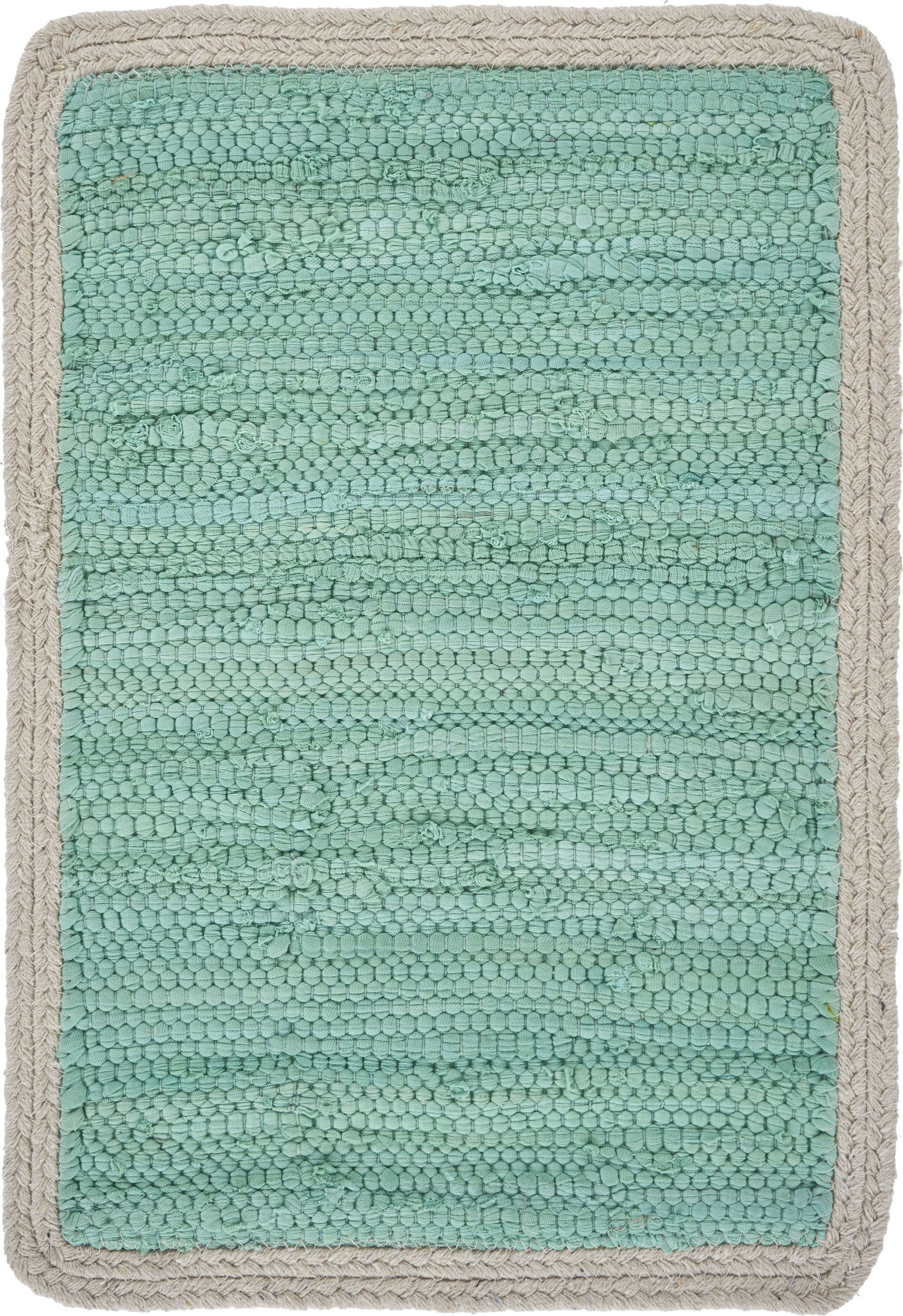 19" Set of Four Turquoise and Natural Solid With Border Cotton Placemats-Dining Linens-DECOROLALA