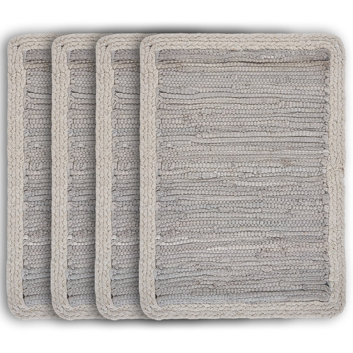 19" Set of Four Gray And Natural Cotton Placemats-Dining Linens-DECOROLALA