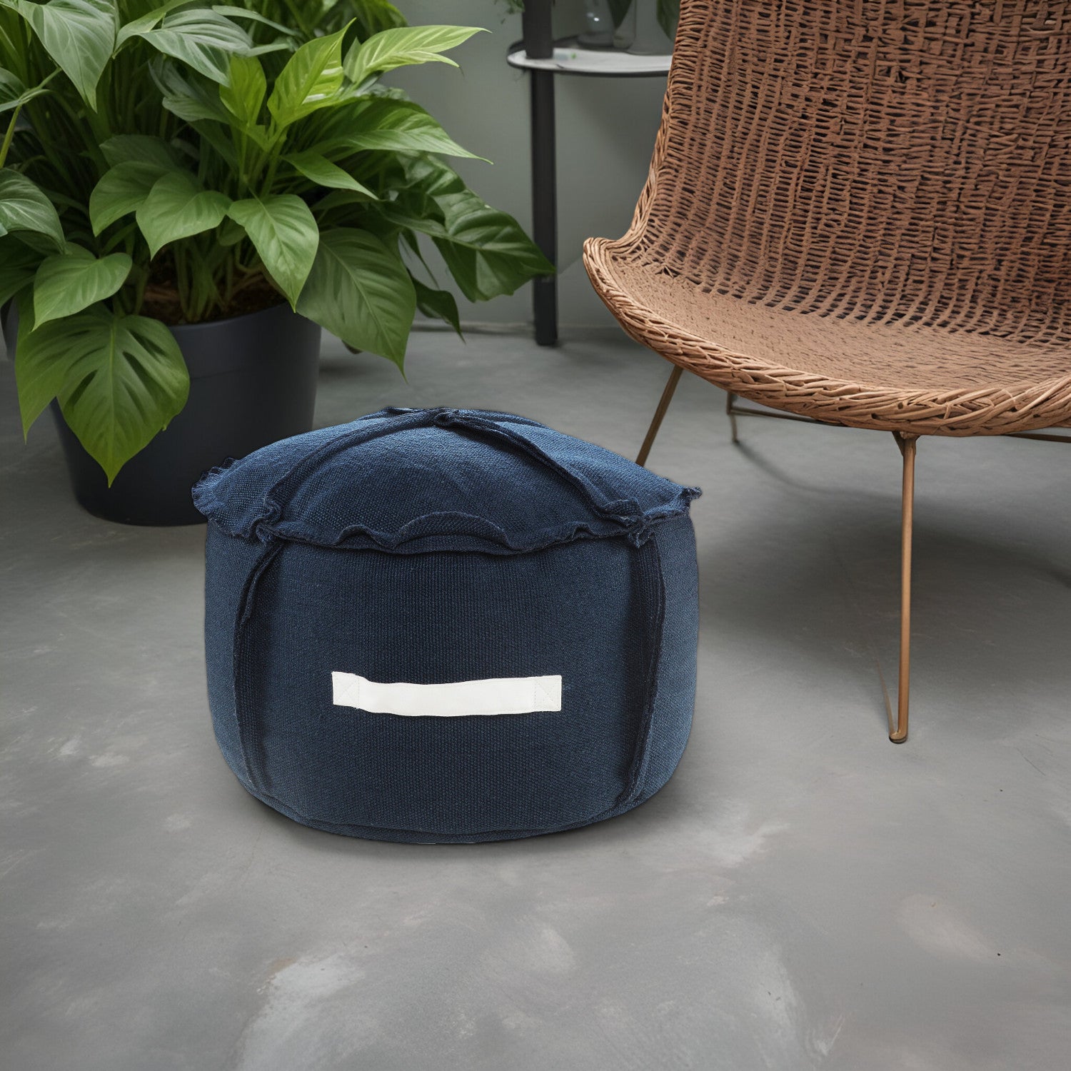 20" Blue Polyester Round Patchwork Indoor Outdoor Pouf Ottoman-0