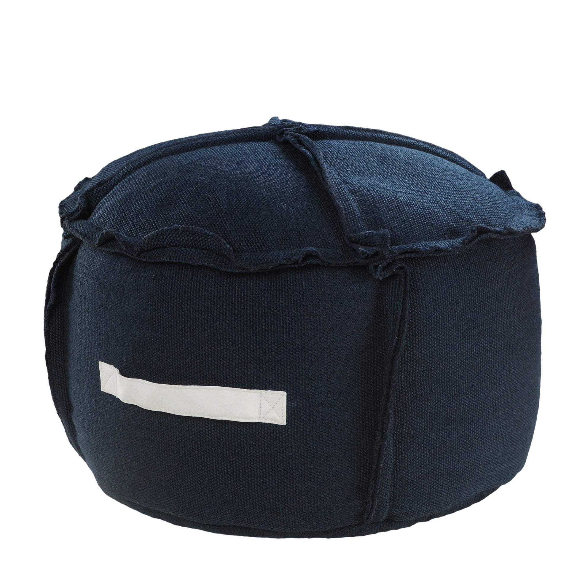 20" Blue Polyester Round Patchwork Indoor Outdoor Pouf Ottoman-4
