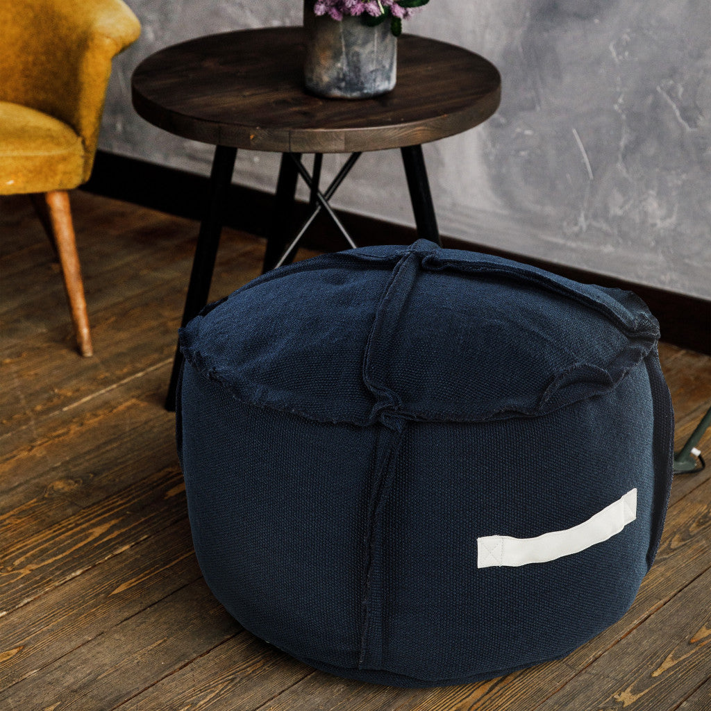 20" Blue Polyester Round Patchwork Indoor Outdoor Pouf Ottoman-7