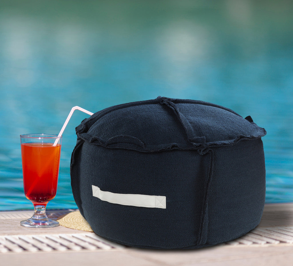 20" Blue Polyester Round Patchwork Indoor Outdoor Pouf Ottoman-8