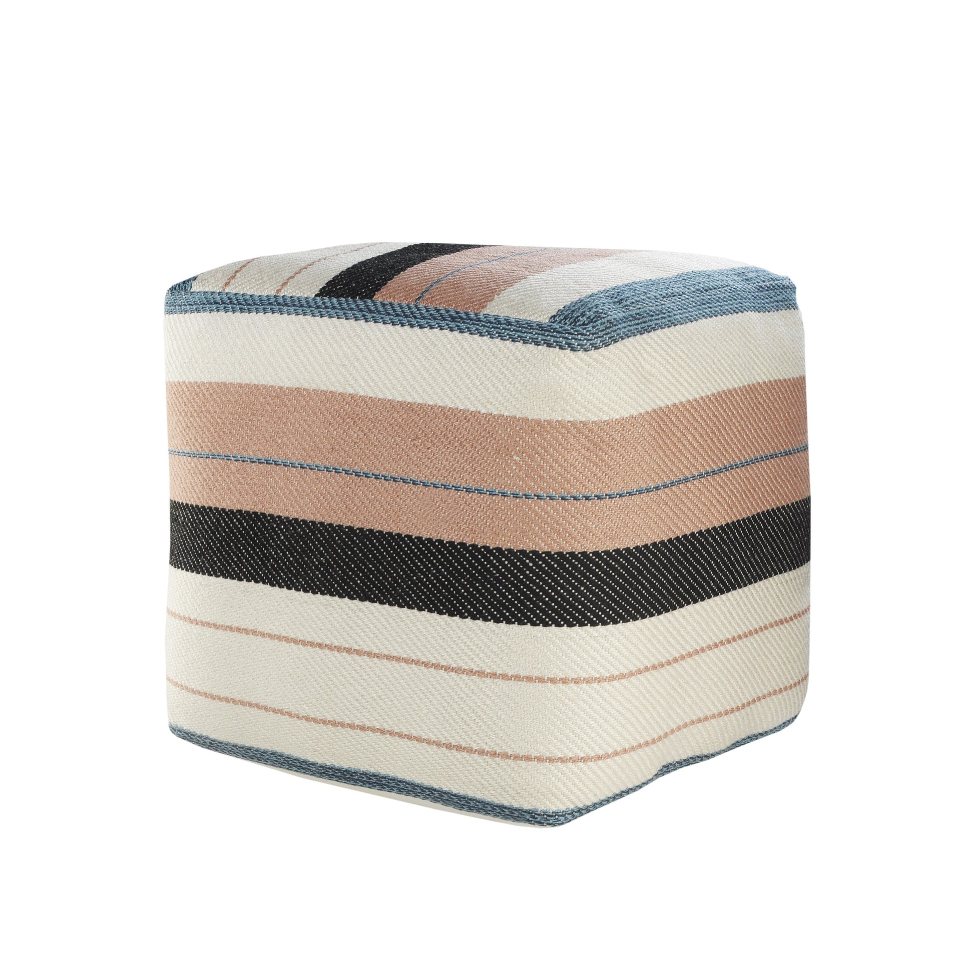 20" White Polyester Striped Indoor Outdoor Pouf Ottoman-1
