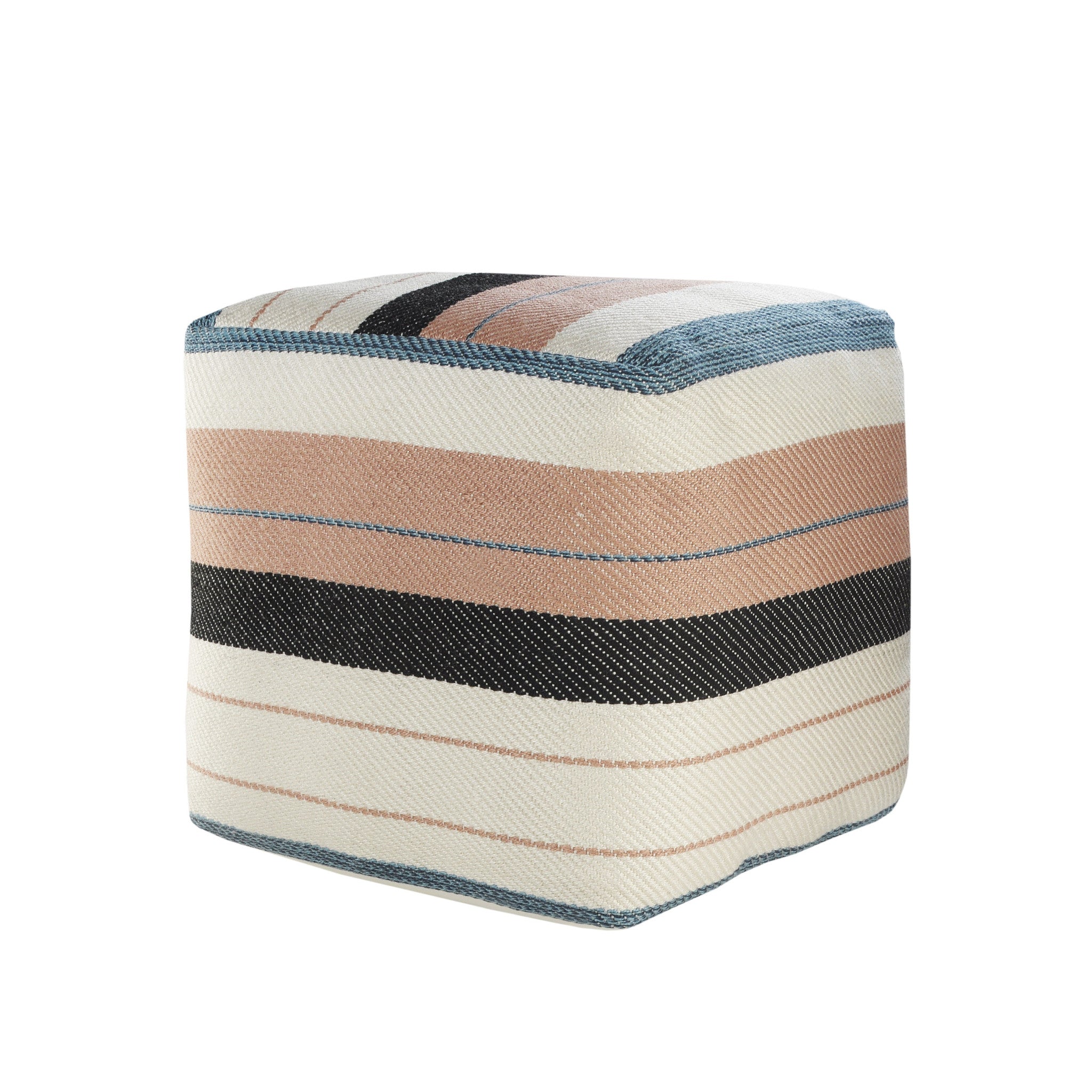 20" White Polyester Striped Indoor Outdoor Pouf Ottoman-1