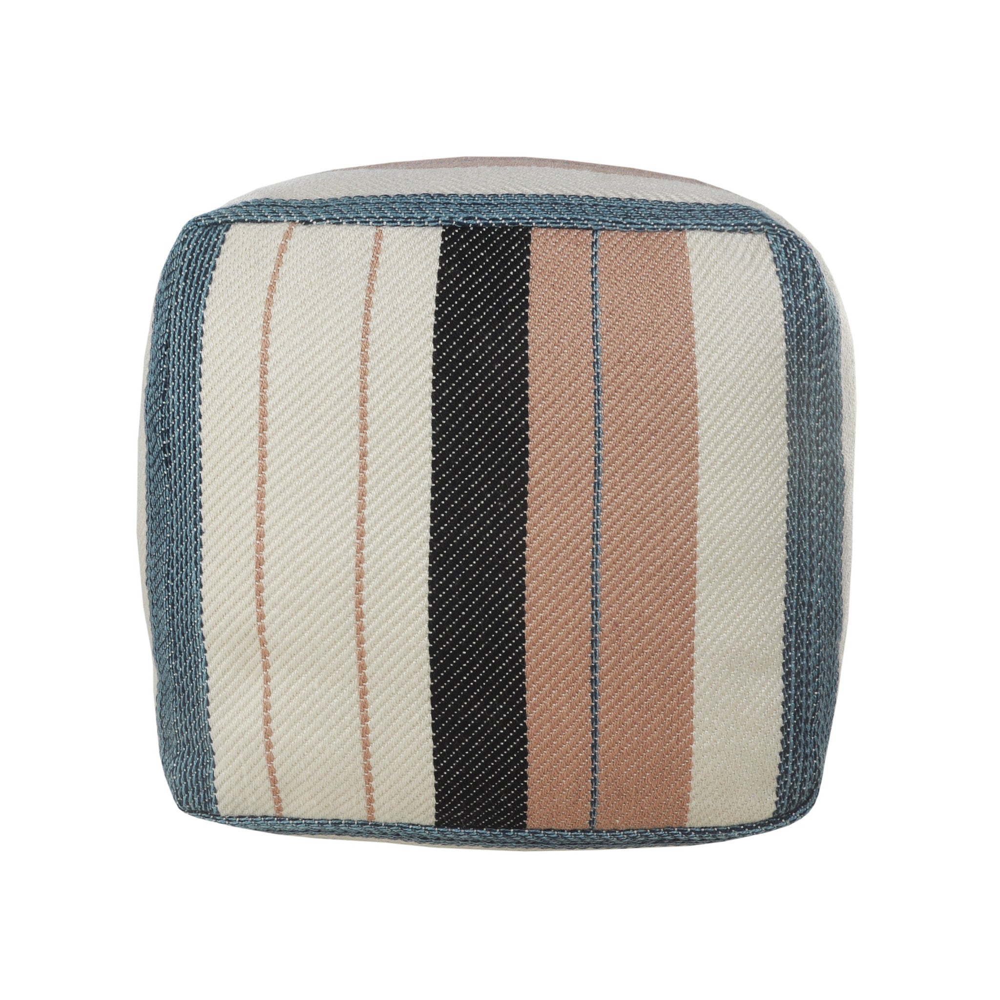 20" White Polyester Striped Indoor Outdoor Pouf Ottoman-2