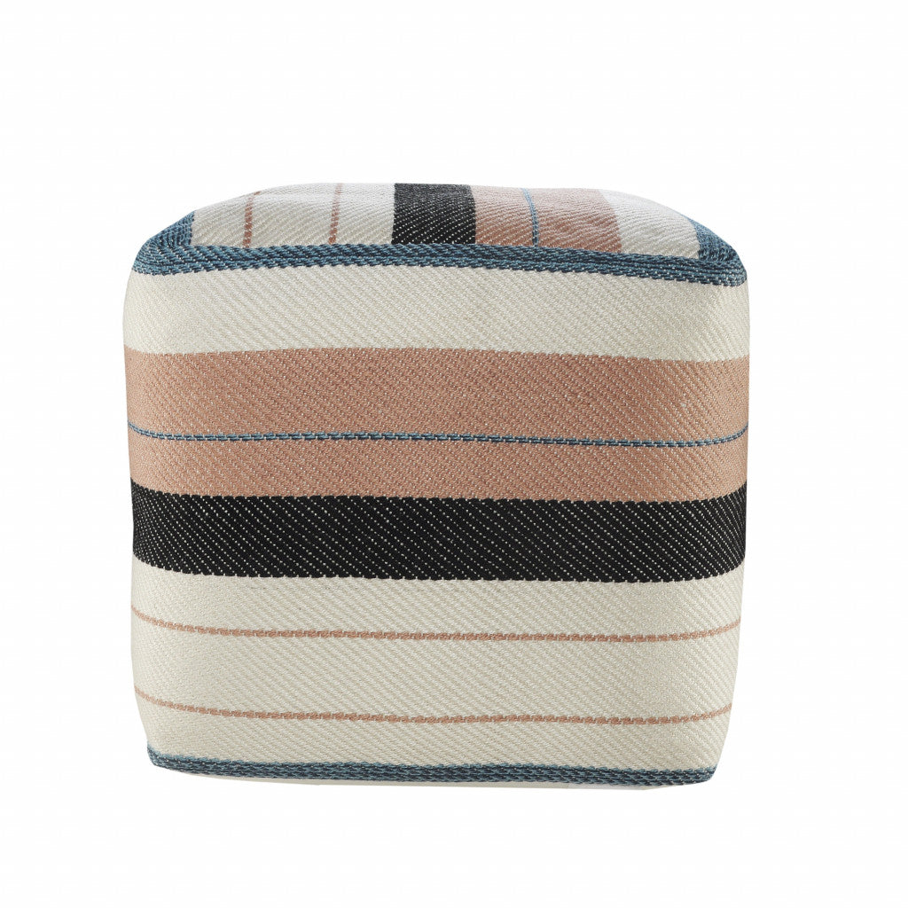 20" White Polyester Striped Indoor Outdoor Pouf Ottoman-3