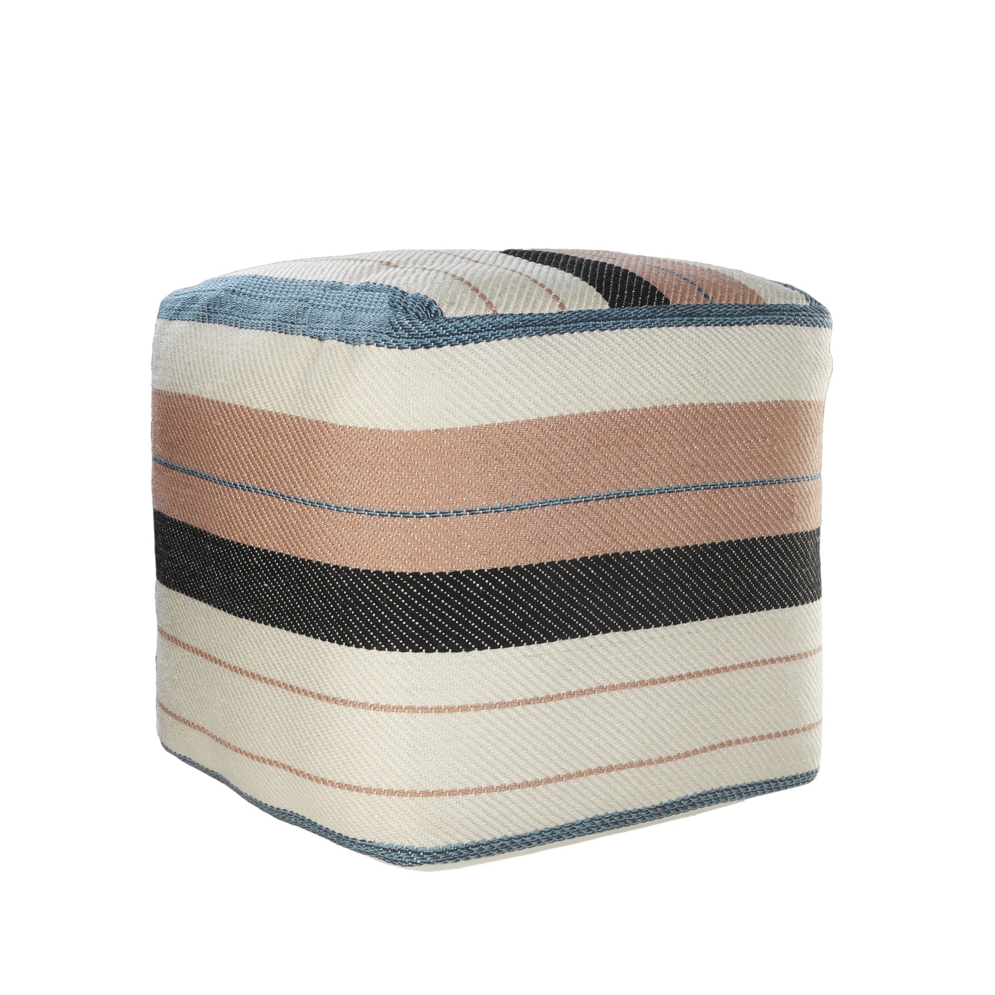 20" White Polyester Striped Indoor Outdoor Pouf Ottoman-4