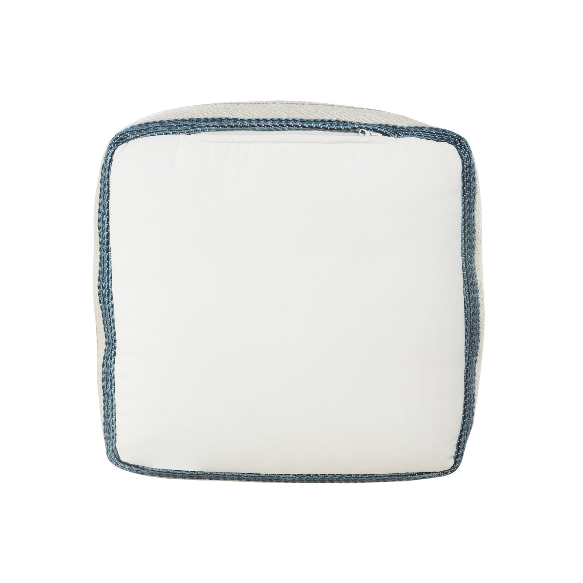20" White Polyester Striped Indoor Outdoor Pouf Ottoman-5