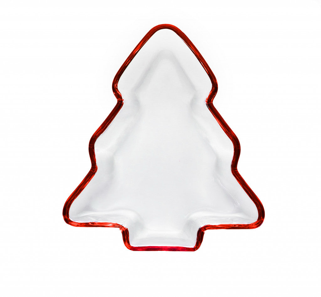 8" Red Christmas Tree Crystal Christmas Serving Tray-2