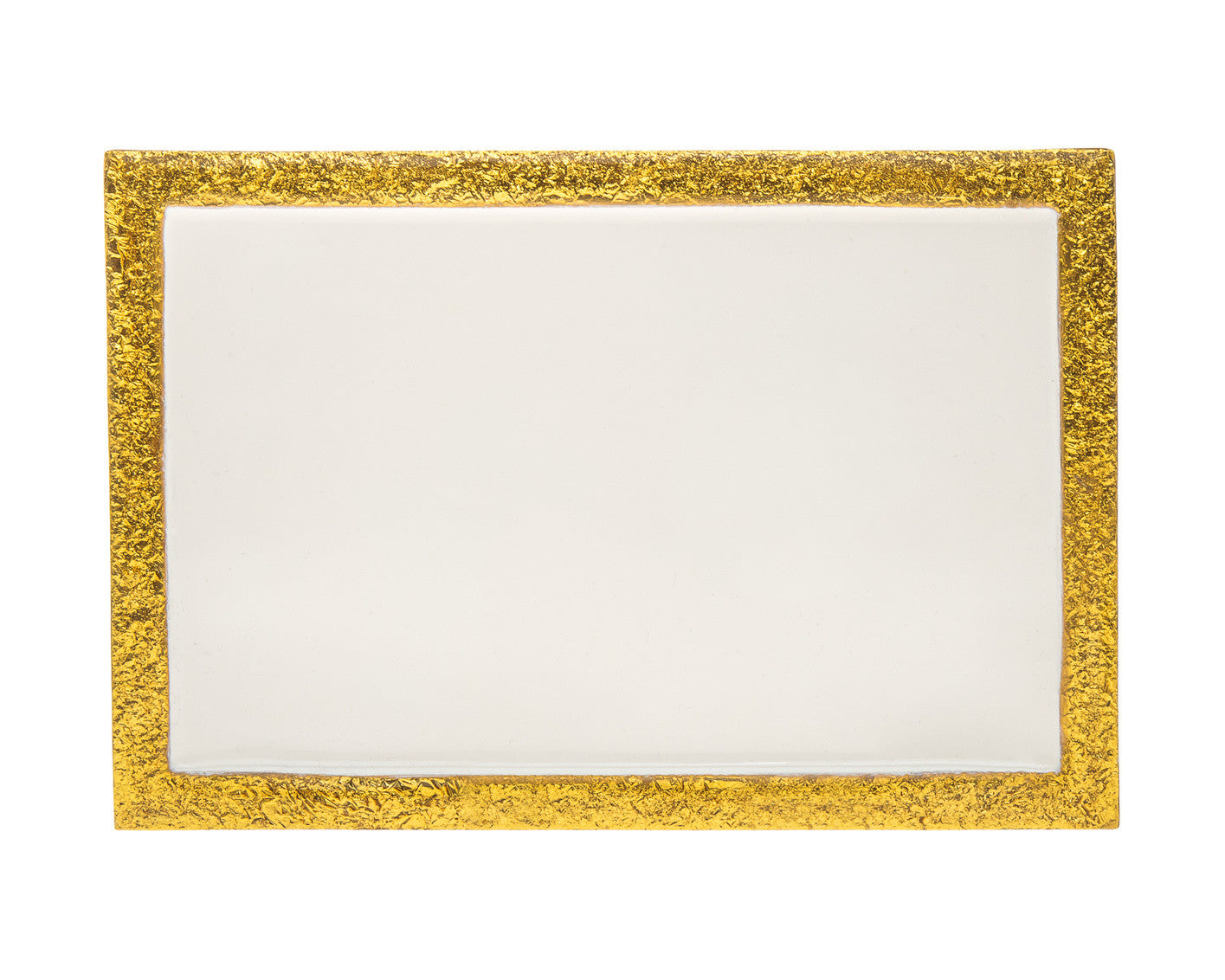 9" Gold and White Rectangular Metal Serving Tray-2