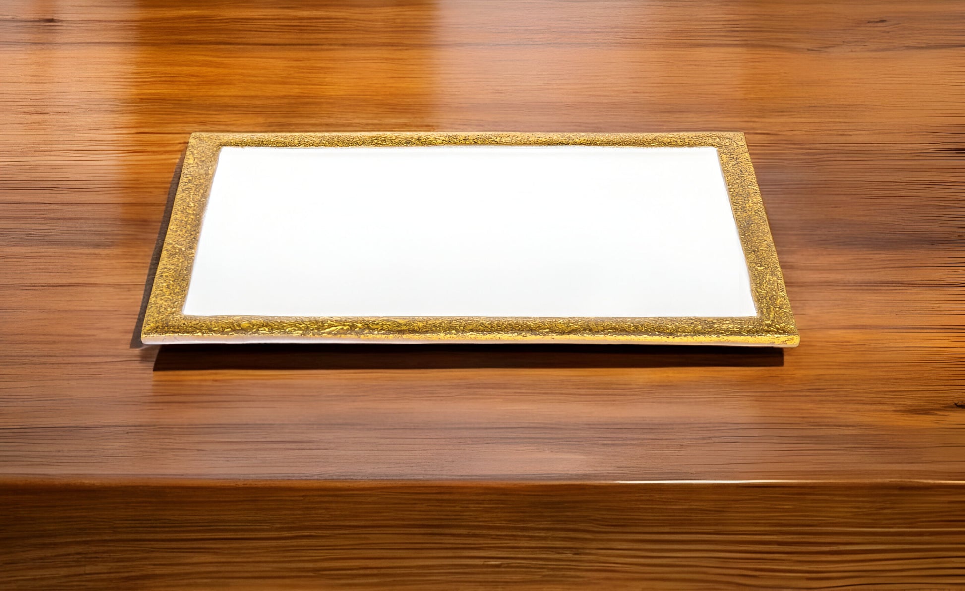 9" Gold and White Rectangular Metal Serving Tray-0