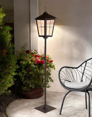 43" Black Geometric Glass And Metal Floor Lantern Candle Holder-0