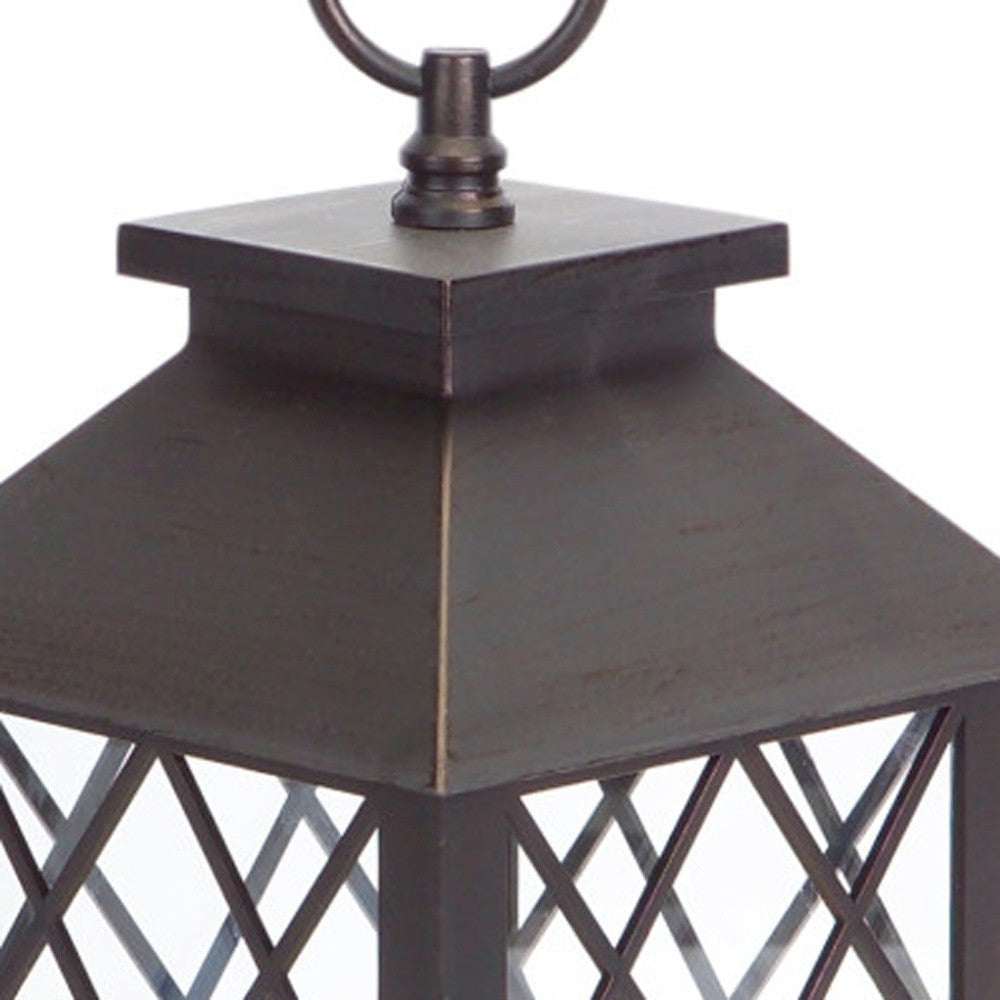 Set of Three Dark Brown Distressed Ornate Glass And Plastic Floor Lantern Candle Holders With Candle-Candle Holders-DECOROLALA