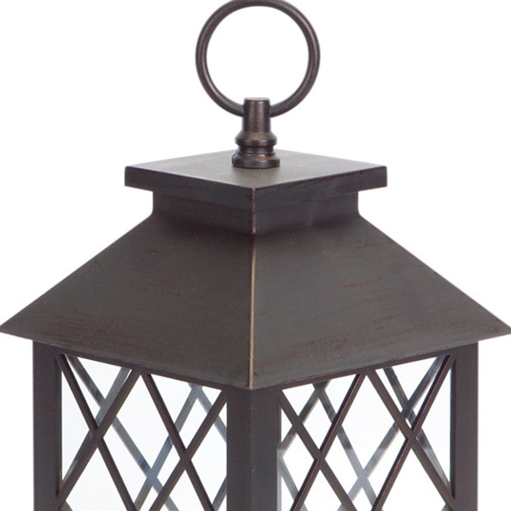 Set of Three Dark Brown Distressed Ornate Glass And Plastic Floor Lantern Candle Holders With Candle-Candle Holders-DECOROLALA