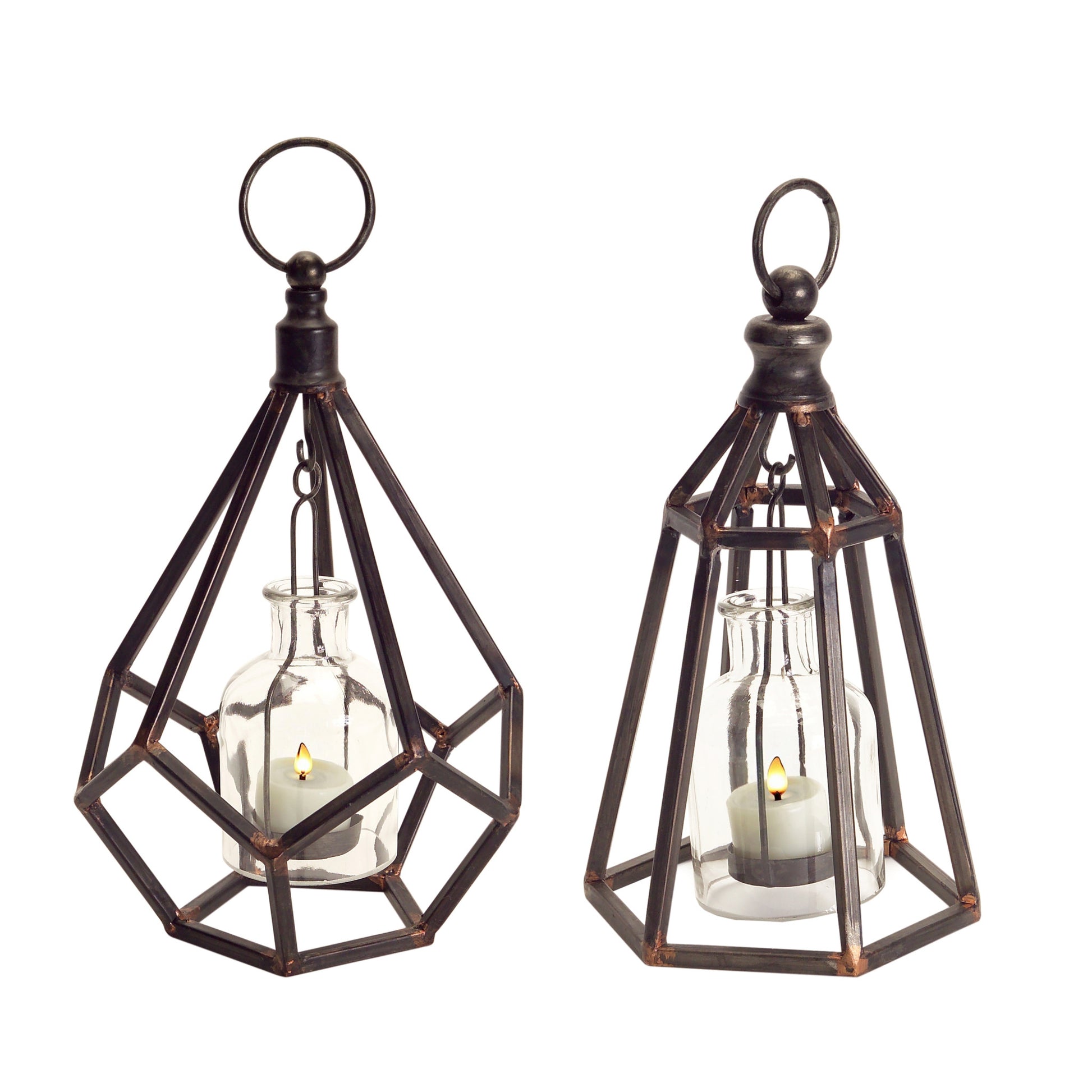 Set of Two Black Metal Geometric Tabletop Tealight Candle Holders-Candle Holders-DECOROLALA