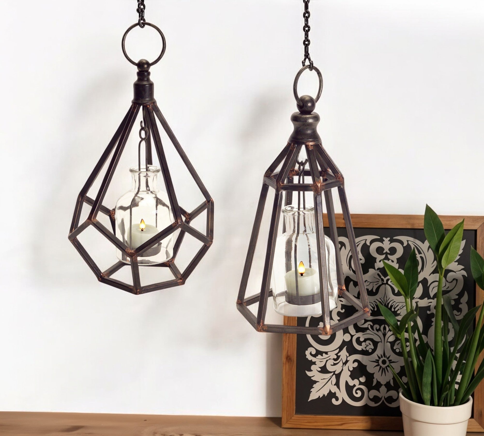 Set of Two Black Metal Geometric Tabletop Tealight Candle Holders-Candle Holders-DECOROLALA