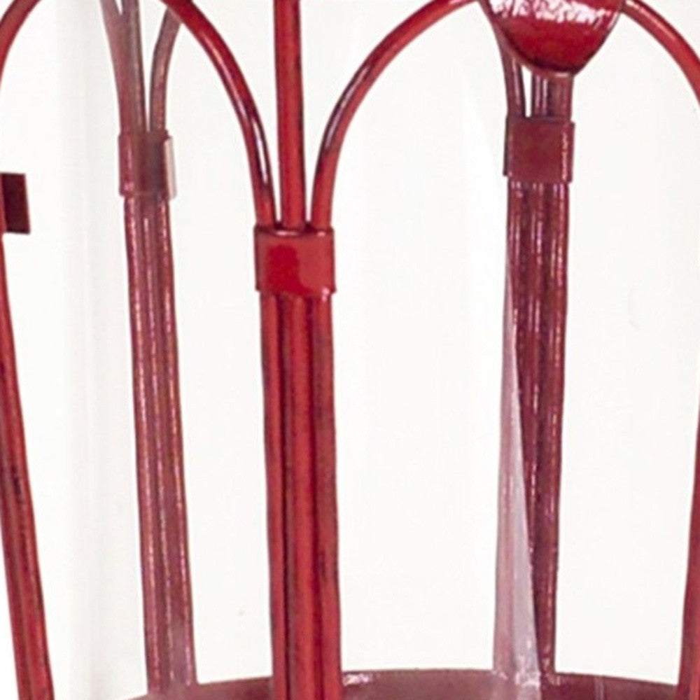Set of Two Red Distressed Ornate Glass And Metal Tabletop Lantern Candle Holders-Candle Holders-DECOROLALA