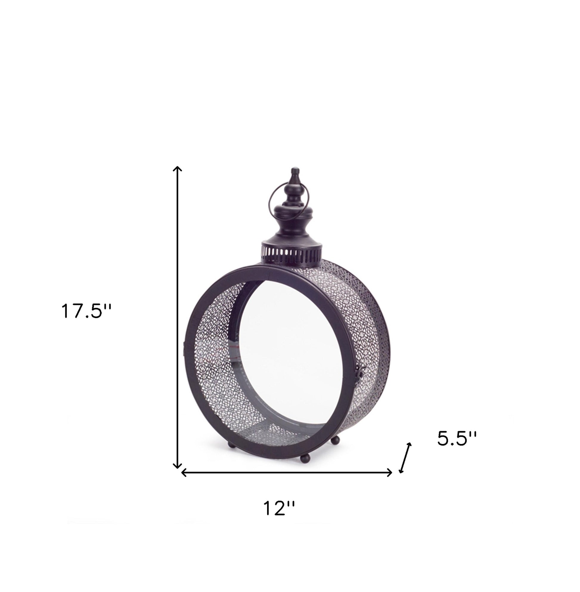 18" Black Ornate Metal Centerpiece Lantern Candle Holder-Candle Holders-DECOROLALA