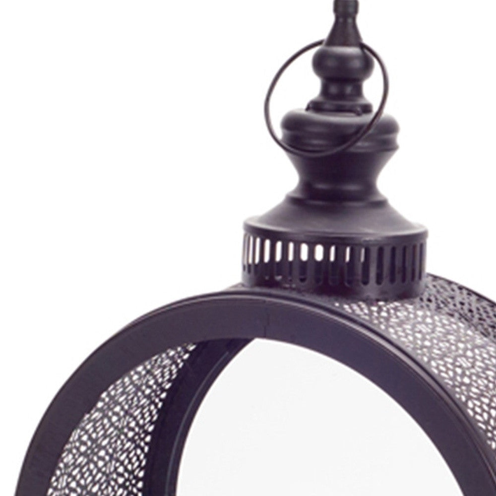18" Black Ornate Metal Centerpiece Lantern Candle Holder-Candle Holders-DECOROLALA