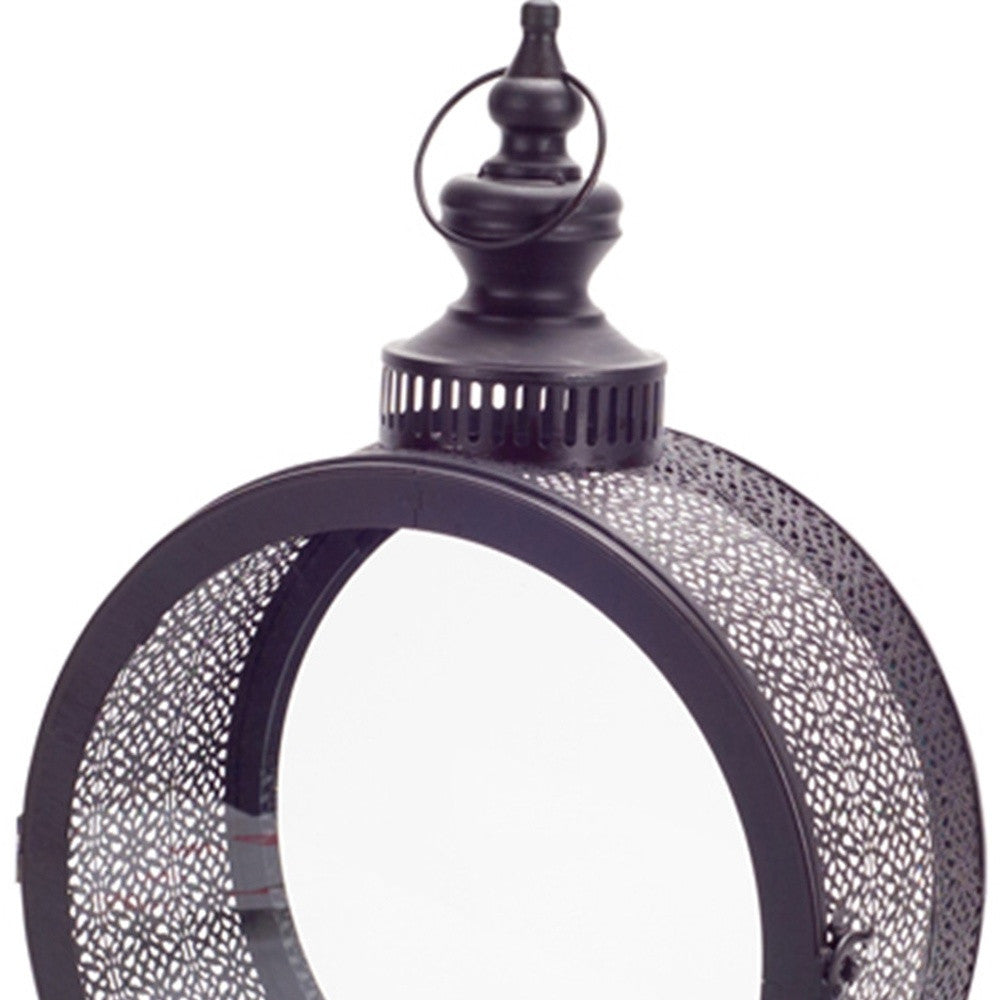 18" Black Ornate Metal Centerpiece Lantern Candle Holder-Candle Holders-DECOROLALA