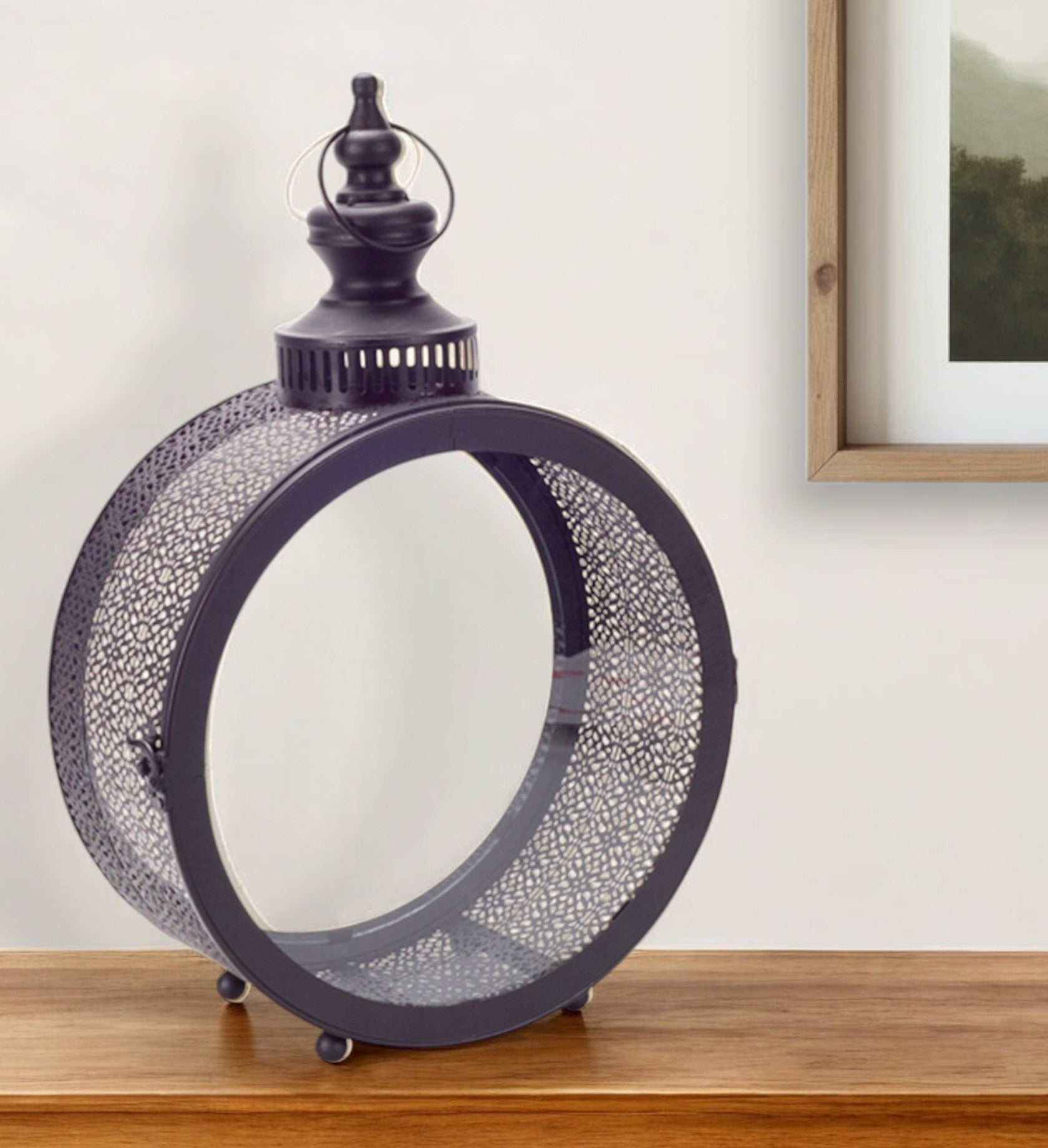 18" Black Ornate Metal Centerpiece Lantern Candle Holder-Candle Holders-DECOROLALA
