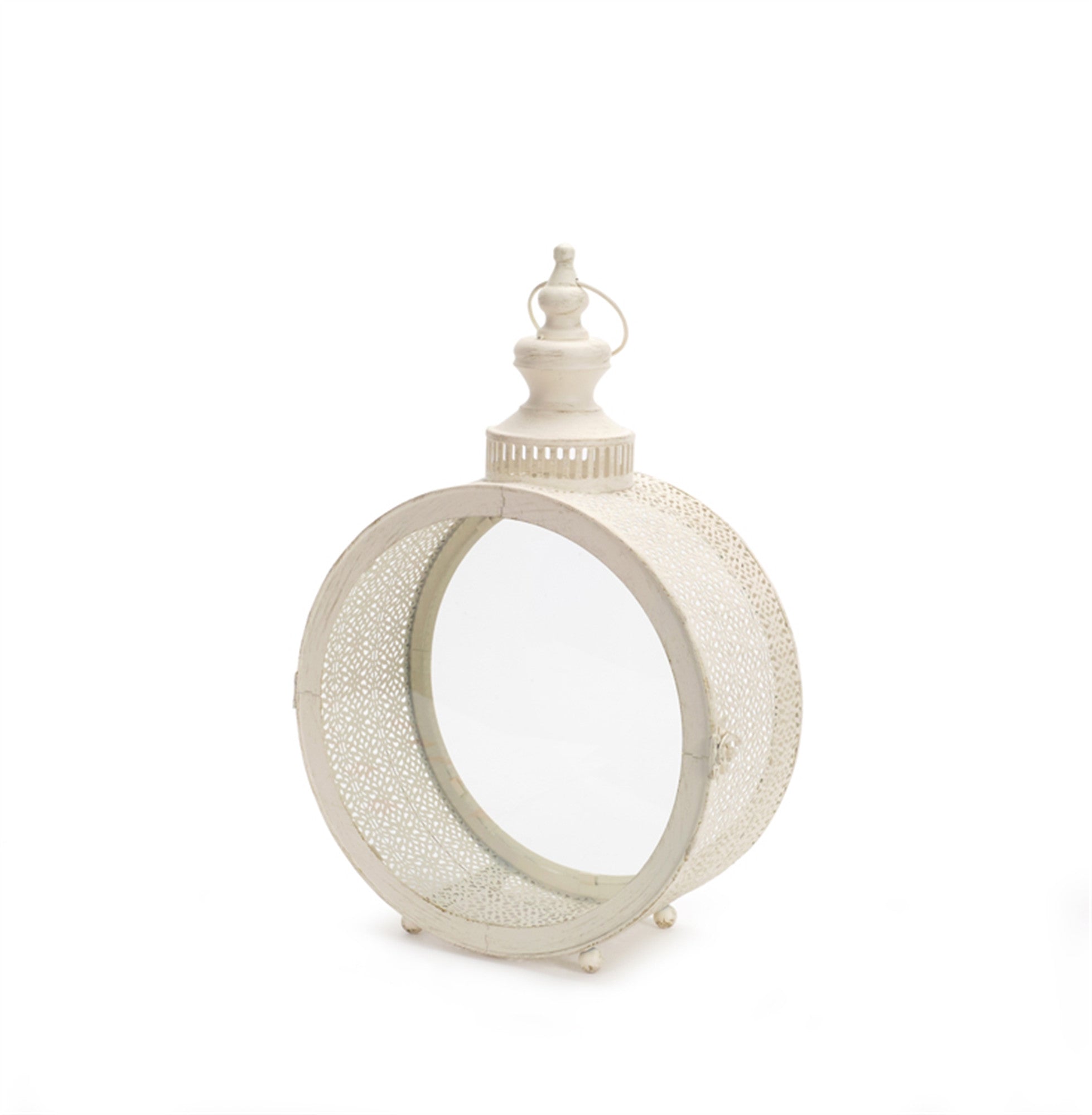 18" Ivory Ornate Metal Floor Lantern Candle Holder-Candle Holders-DECOROLALA