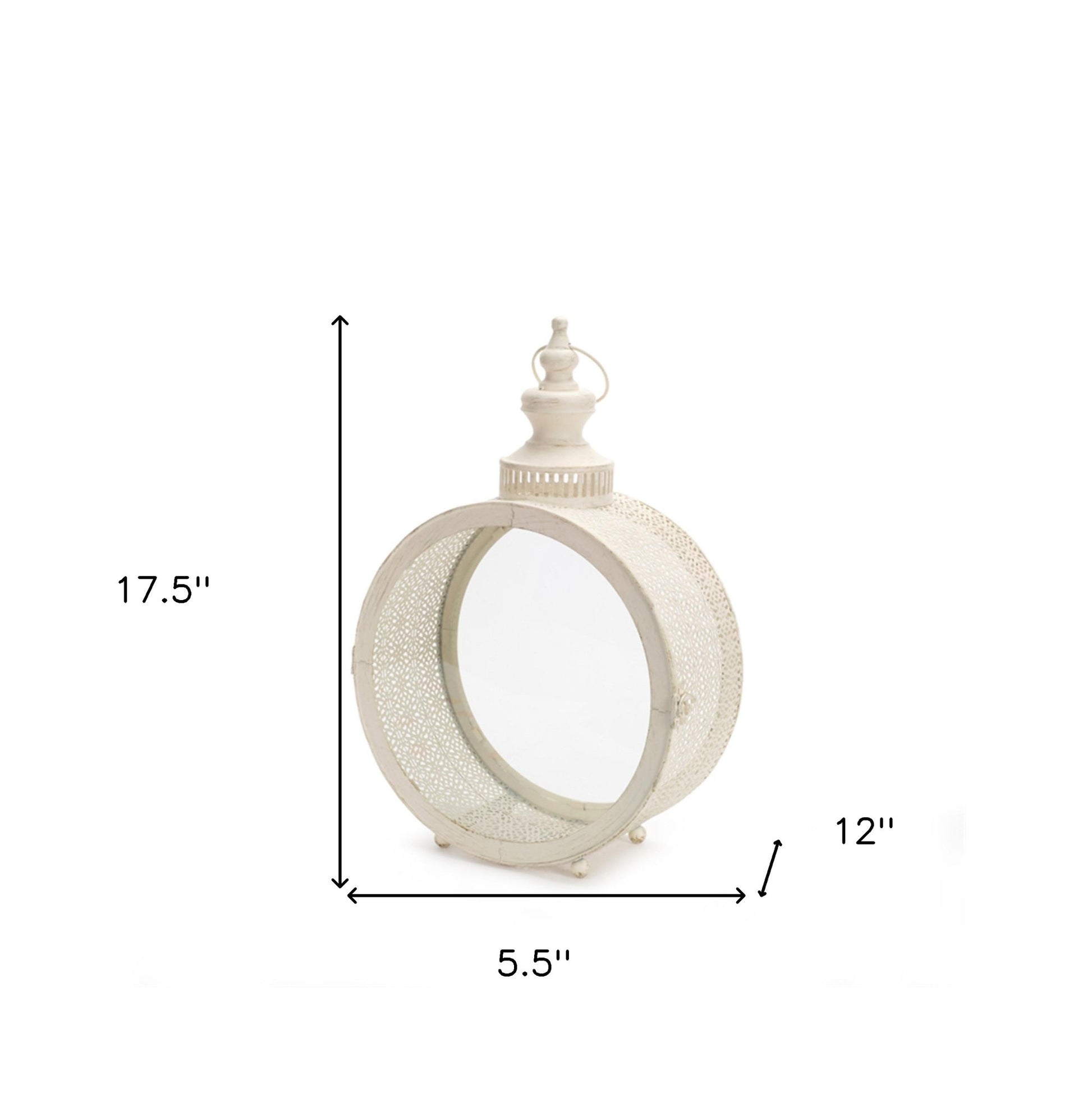 18" Ivory Ornate Metal Floor Lantern Candle Holder-Candle Holders-DECOROLALA