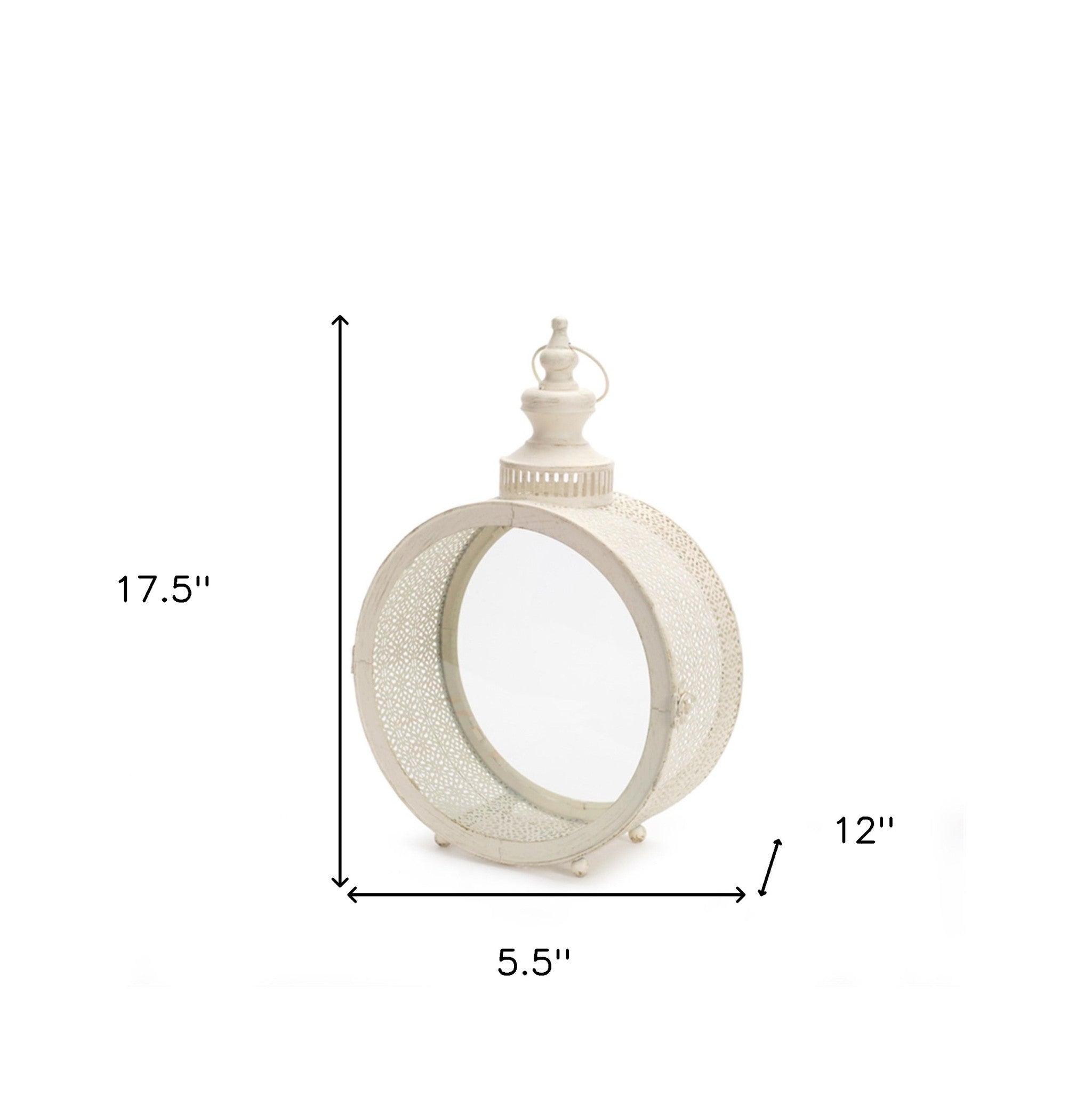 18" Ivory Ornate Metal Floor Lantern Candle Holder-Candle Holders-DECOROLALA