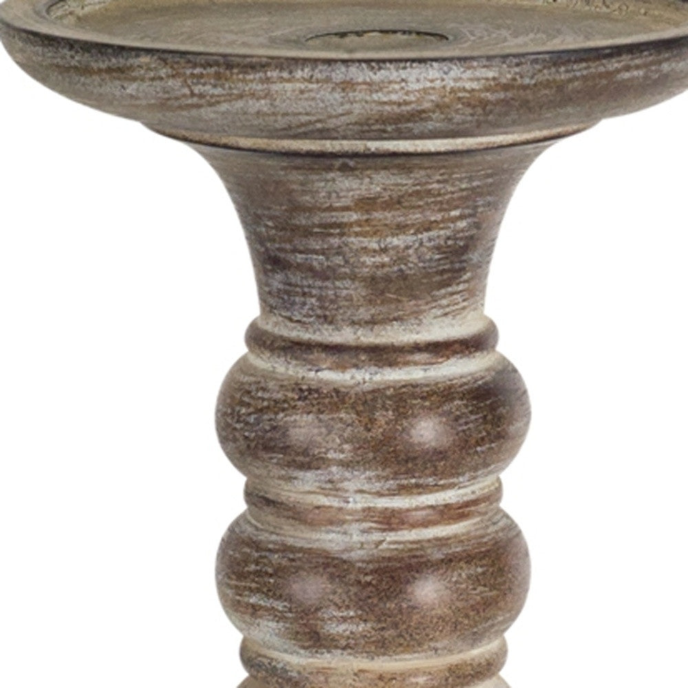 Set of Three Brown Distressed Stone Tabletop Taper Candlesticks-Candle Holders-DECOROLALA