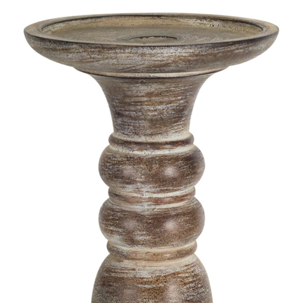 Set of Three Brown Distressed Stone Tabletop Taper Candlesticks-Candle Holders-DECOROLALA