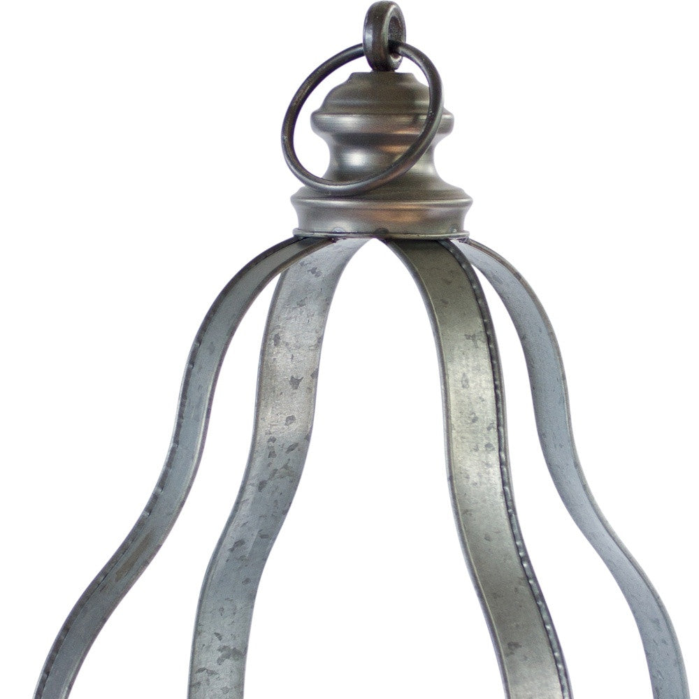 Set of Two Gray Distressed Galvanized Metal Tabletop Lantern Candle Holders-Candle Holders-DECOROLALA