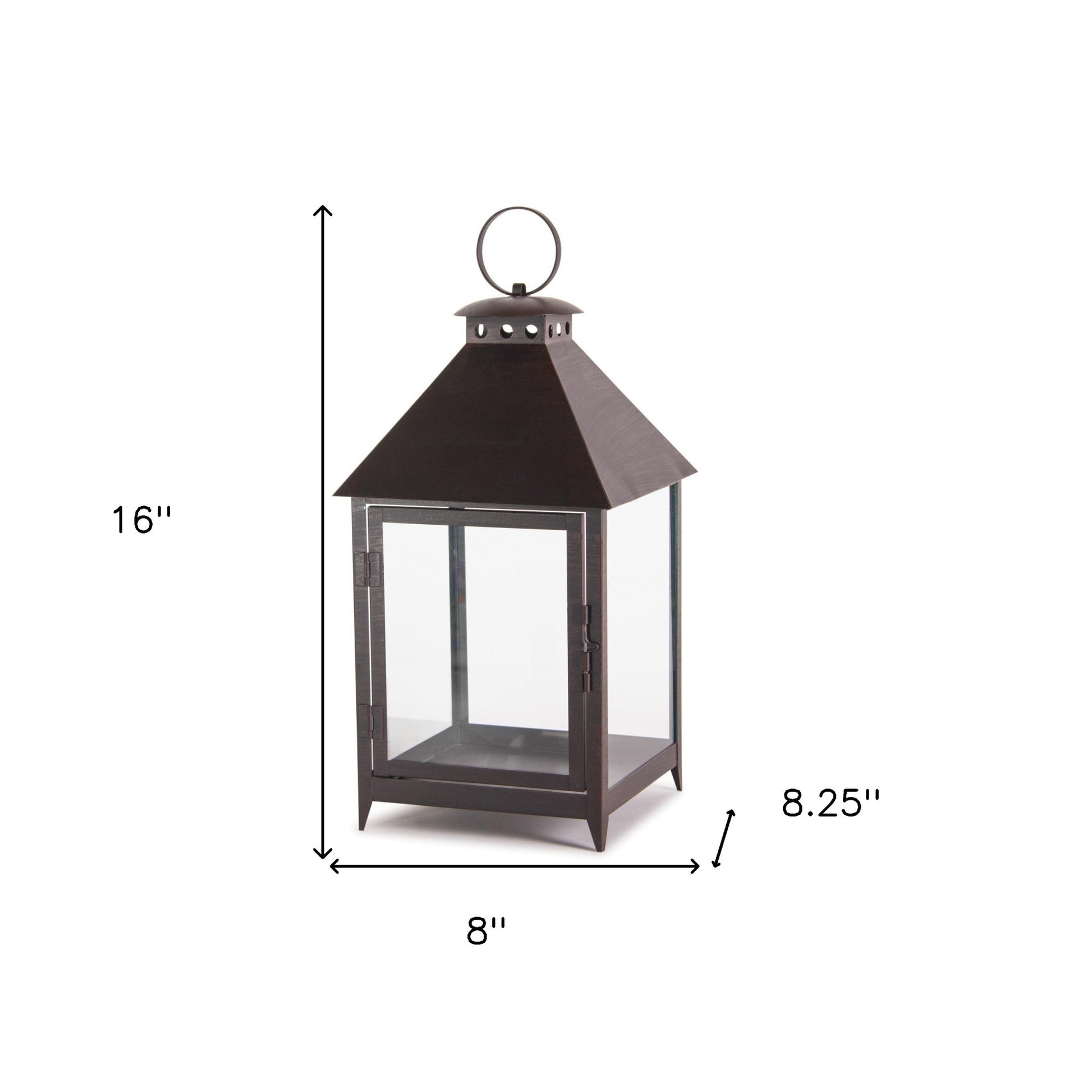 Set of Two Black Geometric Iron And Glass Floor Lantern Candle Holders-Candle Holders-DECOROLALA