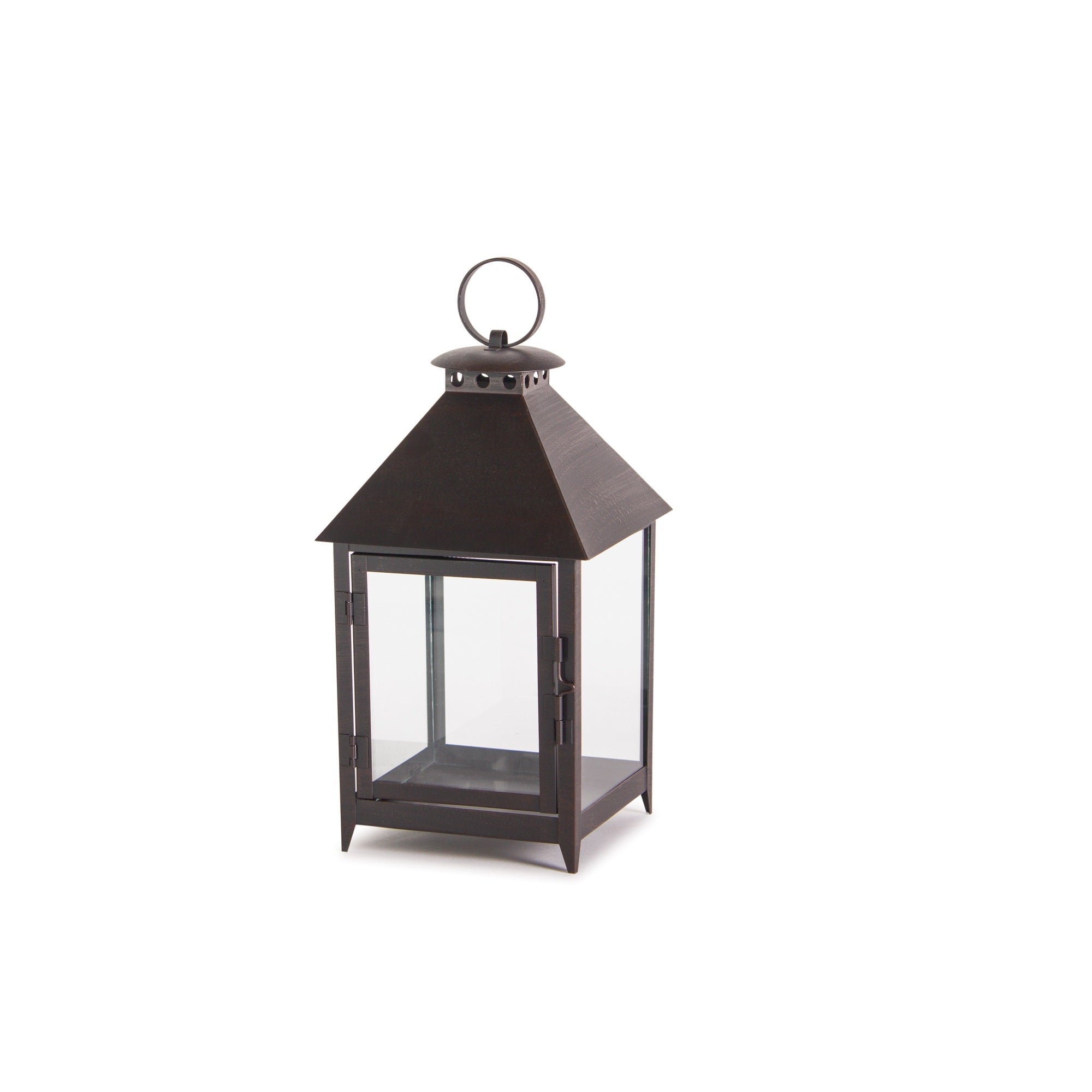 Set of Two Black Geometric Iron And Glass Floor Lantern Candle Holders-Candle Holders-DECOROLALA