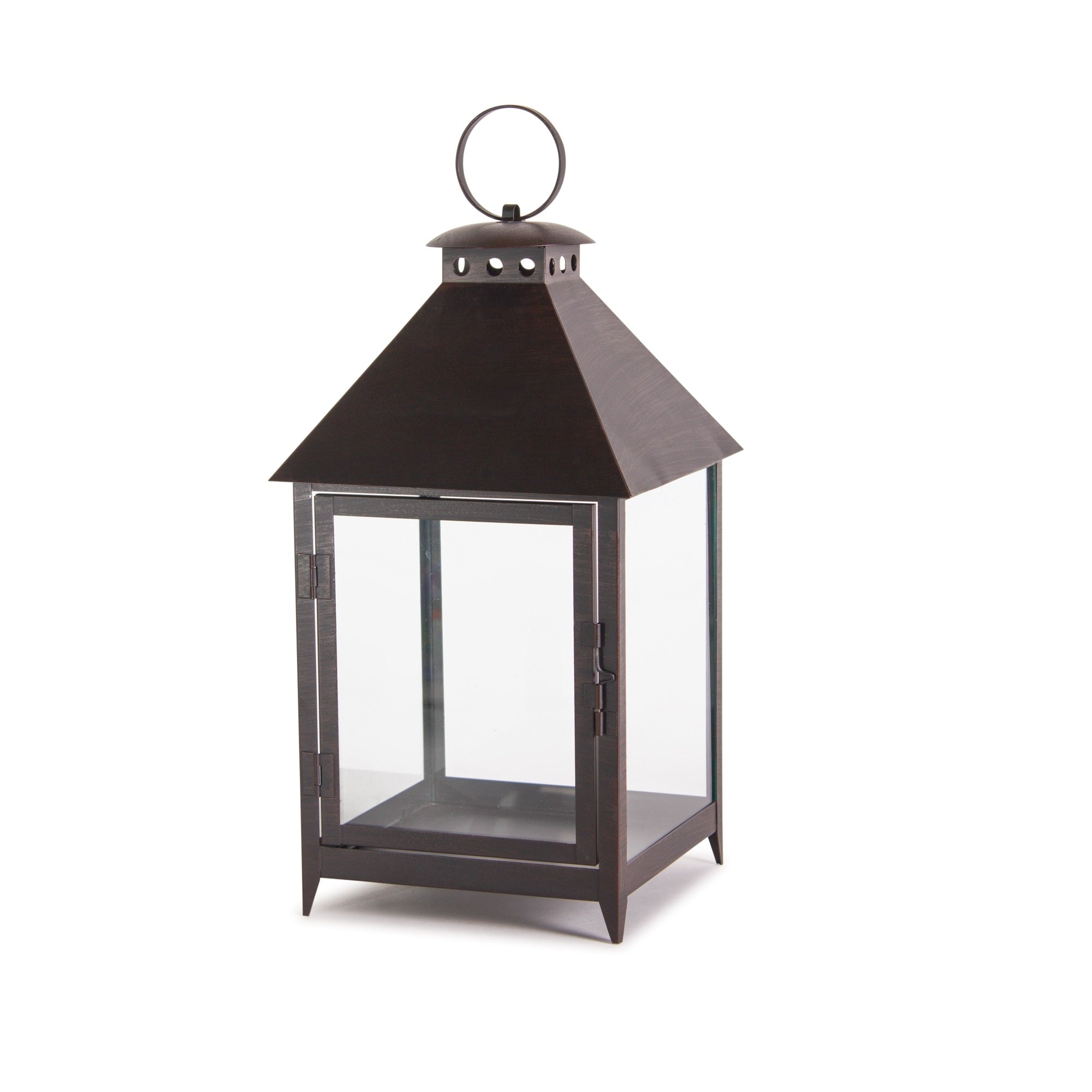 Set of Two Black Geometric Iron And Glass Floor Lantern Candle Holders-Candle Holders-DECOROLALA