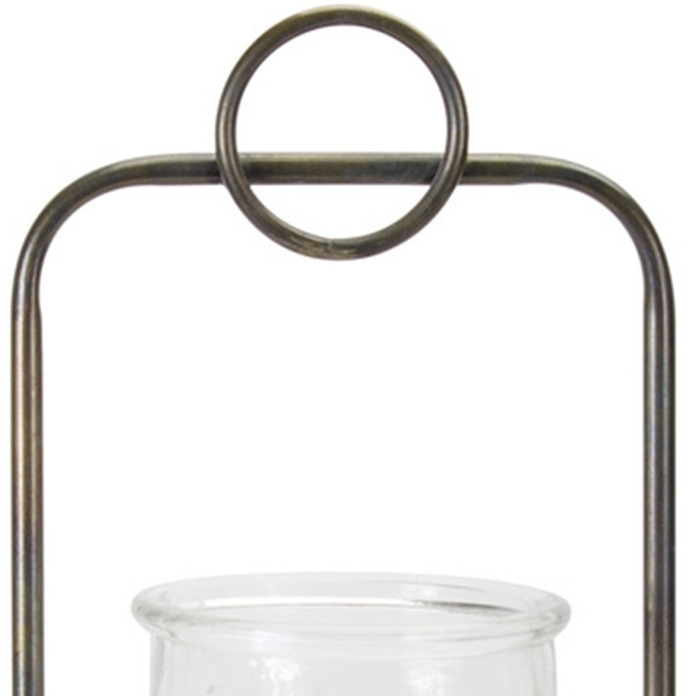 Set of Two Bronze Metal And Glass Tabletop Hurricane Candle Holders-Candle Holders-DECOROLALA