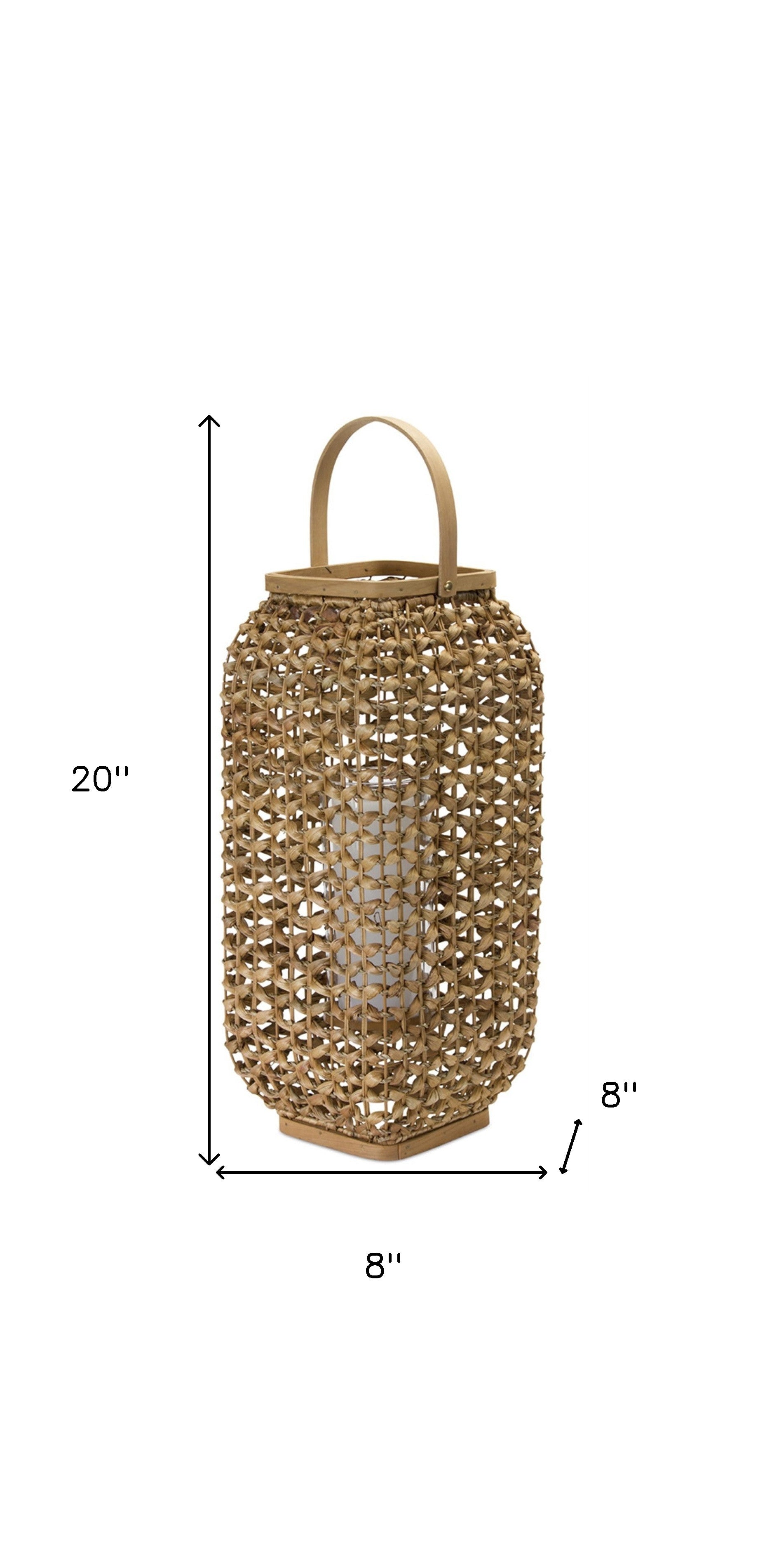 20" Natural Distressed Woven Glass And Wicker Floor Lantern Candle Holder-Candle Holders-DECOROLALA