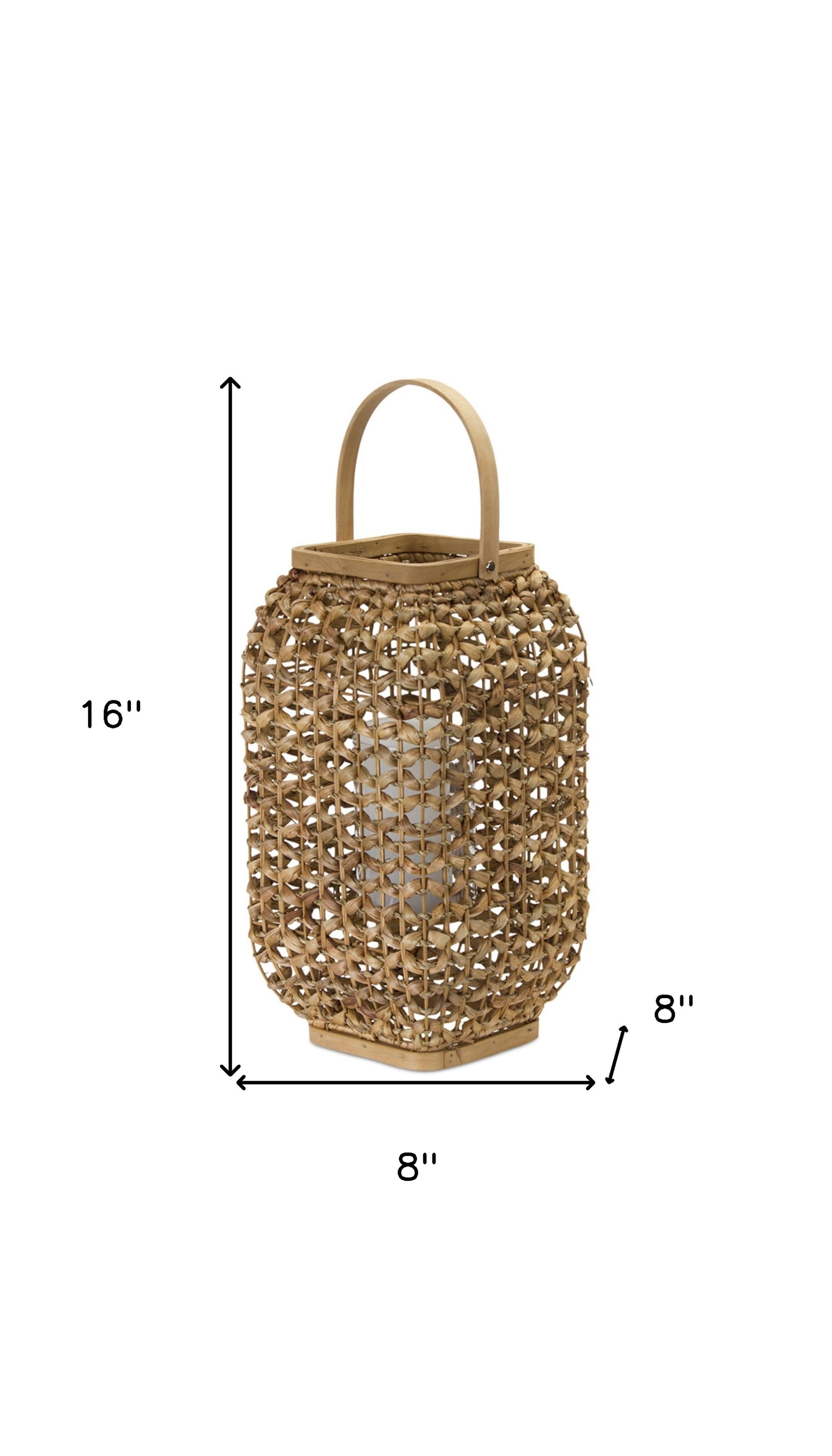 16" Natural Distressed Woven Glass And Wicker Floor Lantern Candle Holder-Candle Holders-DECOROLALA