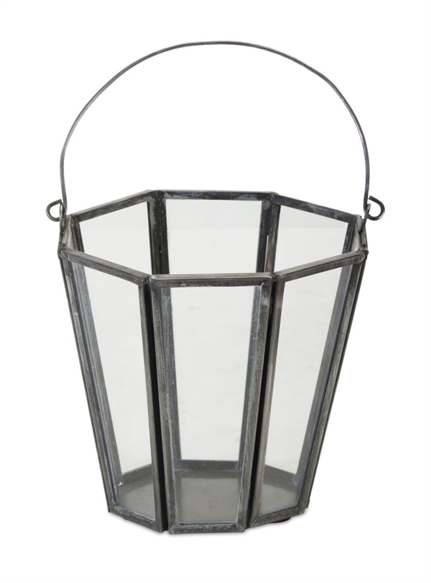 Set of Four Gray Distressed Geometric Iron And Glass Tabletop Votive Candle Holders-Candle Holders-DECOROLALA