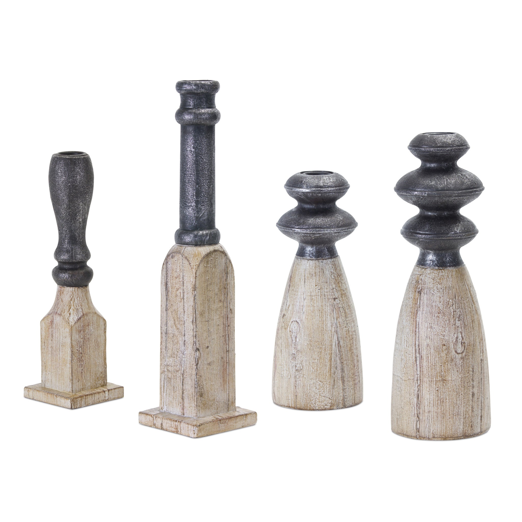 Set of Four Natural and Black Resin and Stone Powder Ornate Tabletop-Candle Holders-DECOROLALA
