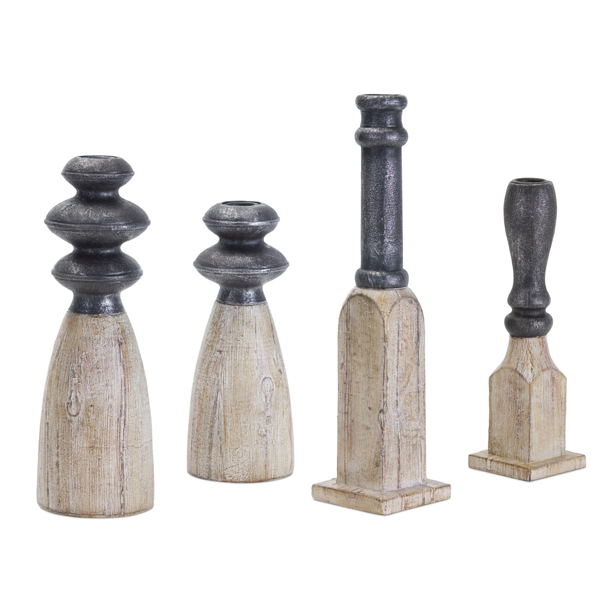 Set of Four Natural and Black Resin and Stone Powder Ornate Tabletop-Candle Holders-DECOROLALA