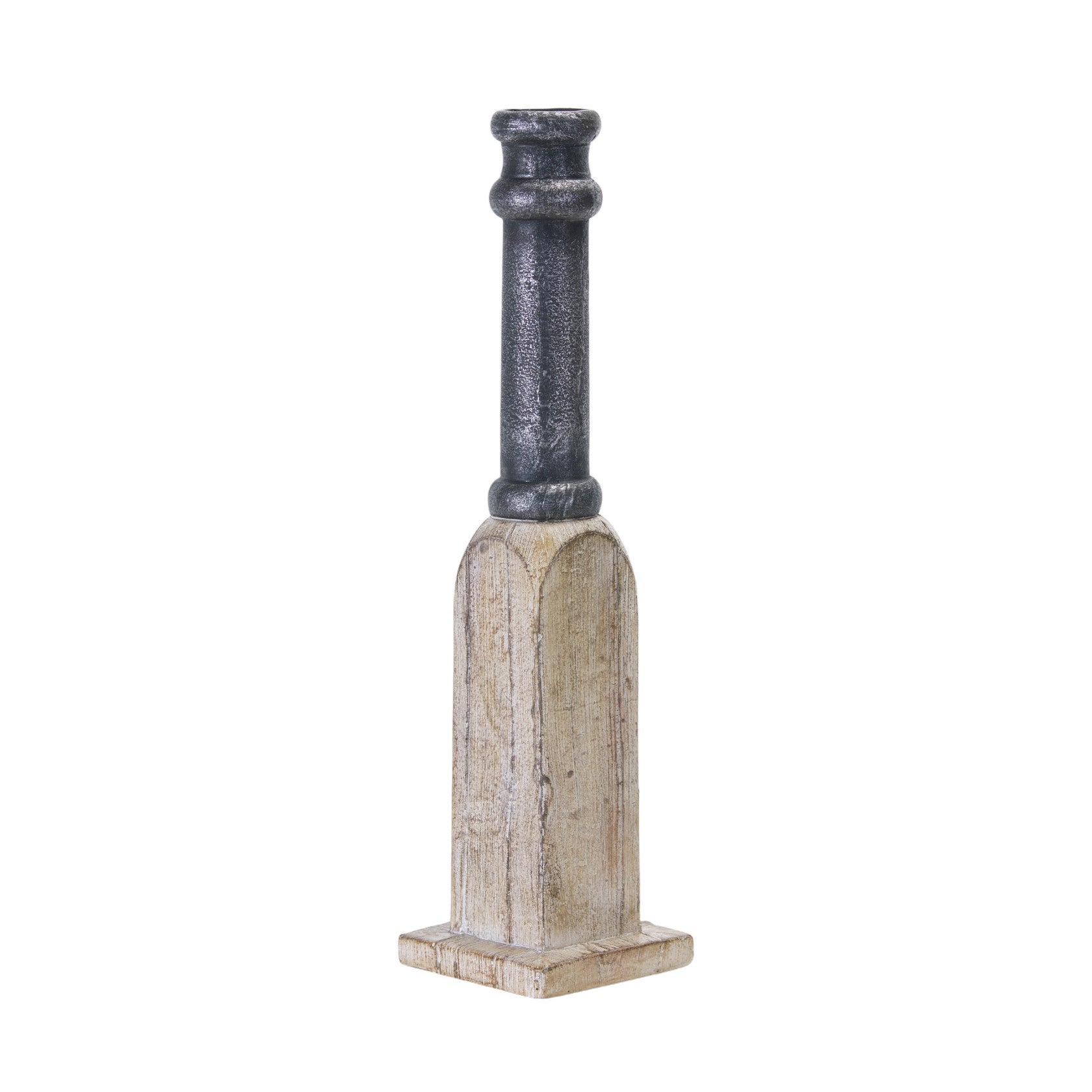 Set of Four Natural and Black Resin and Stone Powder Ornate Tabletop-Candle Holders-DECOROLALA