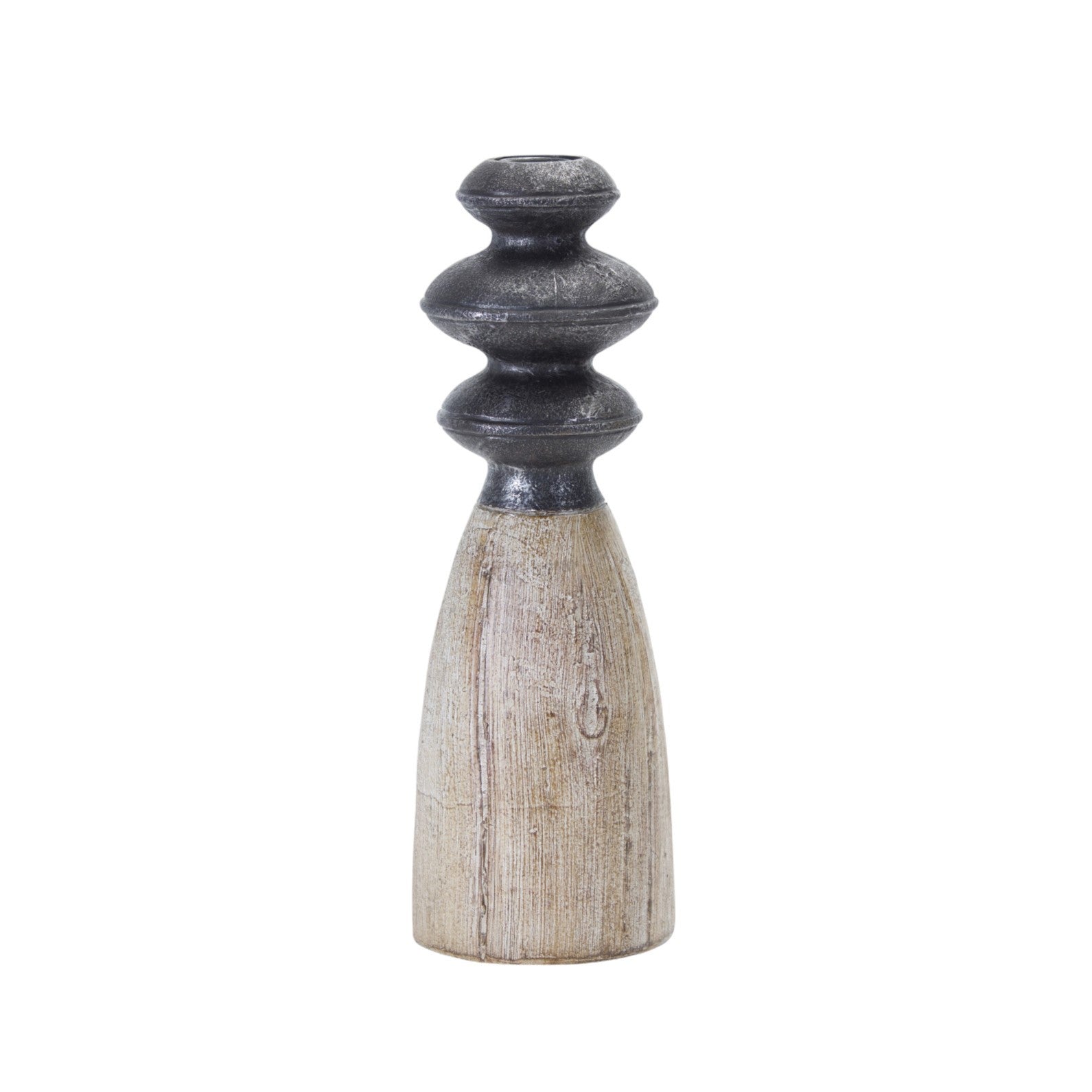 Set of Four Natural and Black Resin and Stone Powder Ornate Tabletop-Candle Holders-DECOROLALA