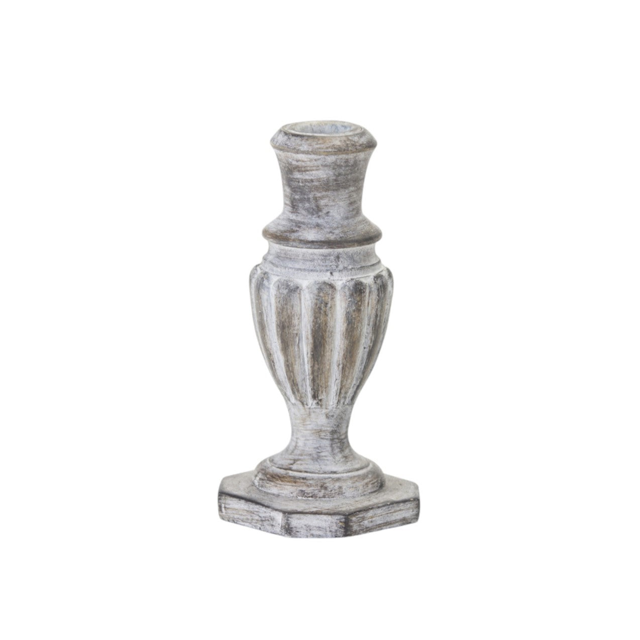 Set of Four White Washed Resin Tabletop Candle Sticks-Candle Holders-DECOROLALA