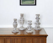 Set of Four White Washed Resin Tabletop Candle Sticks-Candle Holders-DECOROLALA