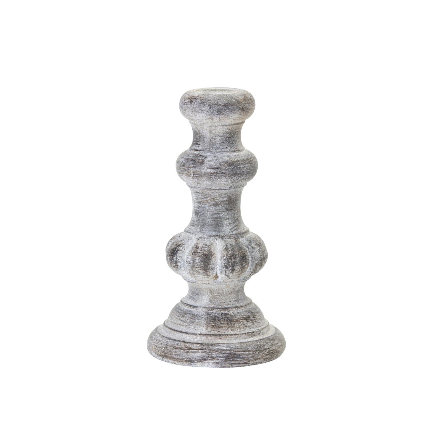 Set of Four White Washed Resin Tabletop Candle Sticks-Candle Holders-DECOROLALA